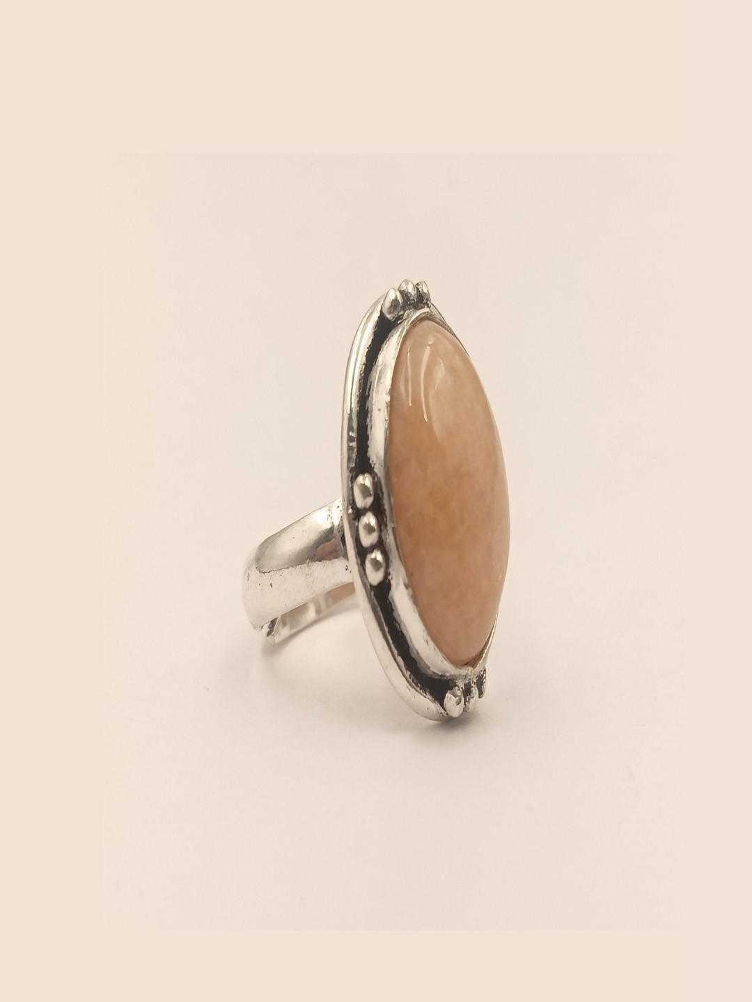 Shrim jewels German Silver Moonstone Studded  Oxidised Finger Ring