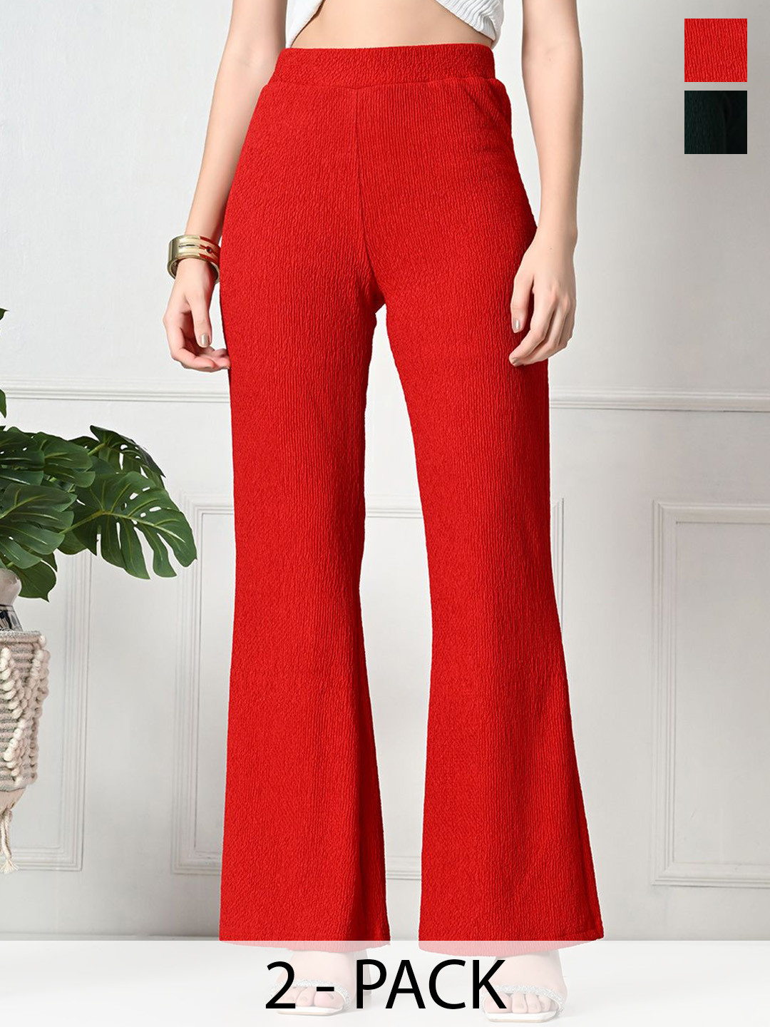 Brainbees Women Pack of 2 High-Rise Flat-Front Trousers