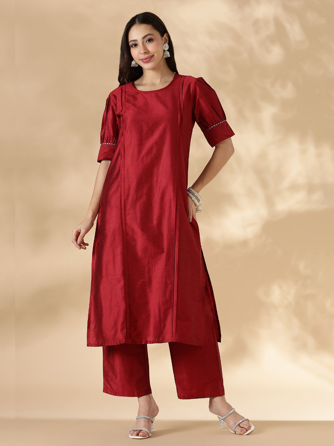 Abhishti Puff Sleeves Straight Kurta With Trousers