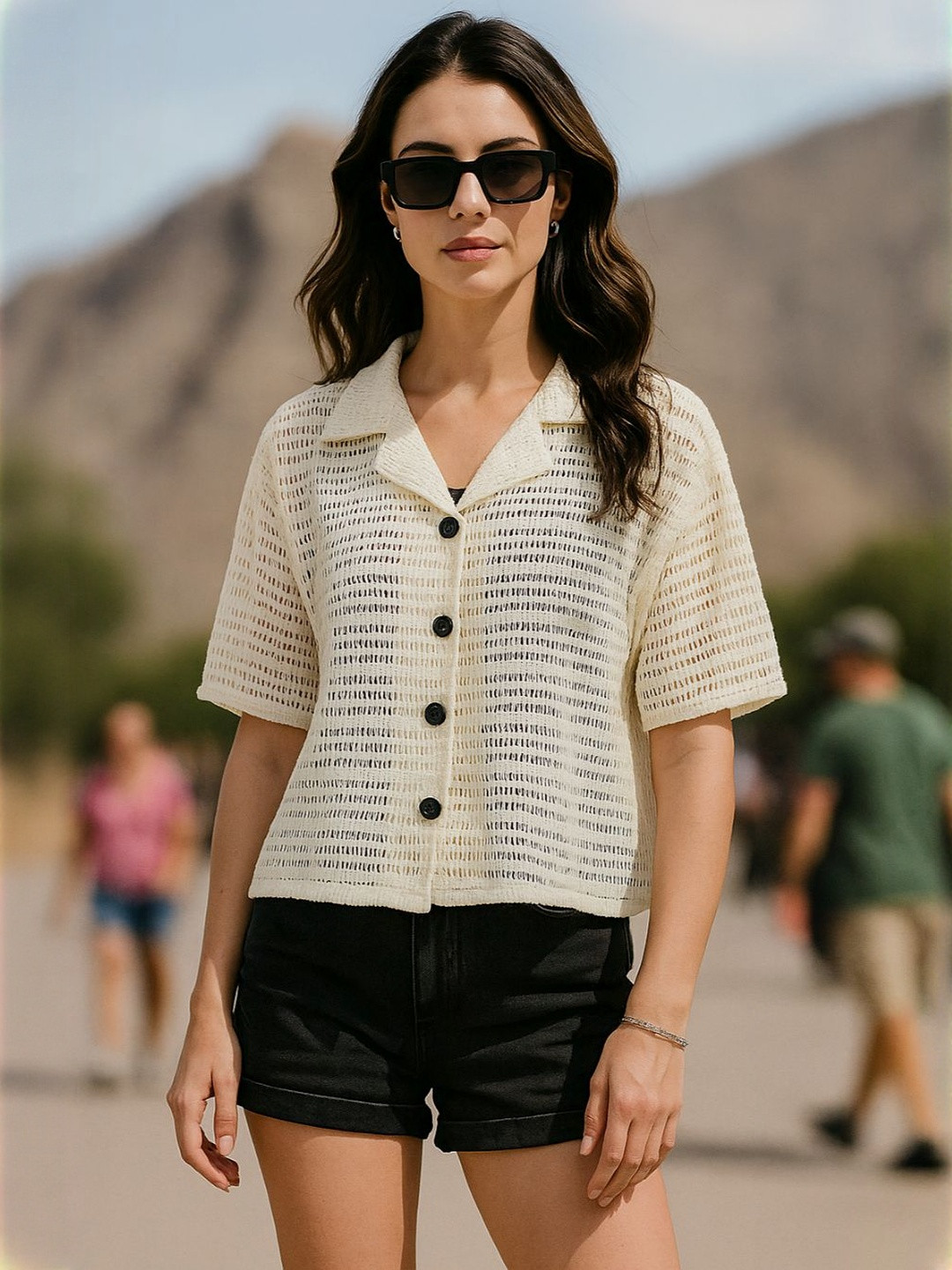 DressBerry Women Cuban Collar Poly Cotton Boxy Shirt