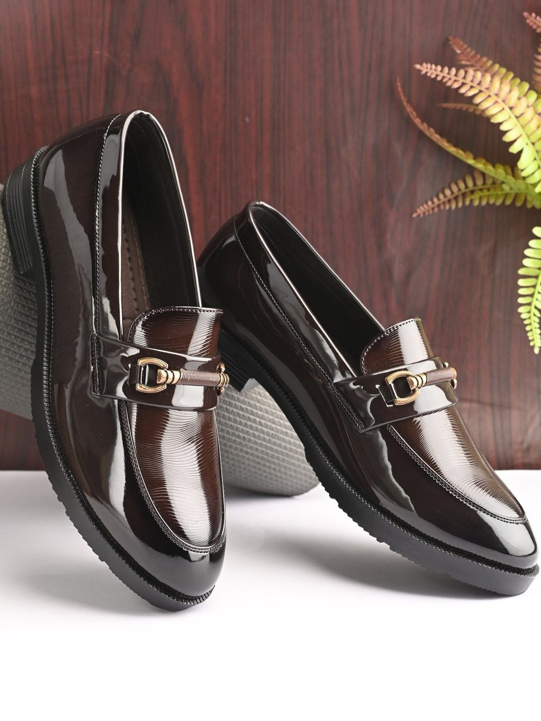 HERE&NOW Men Synthetic Patent Formal Loafers