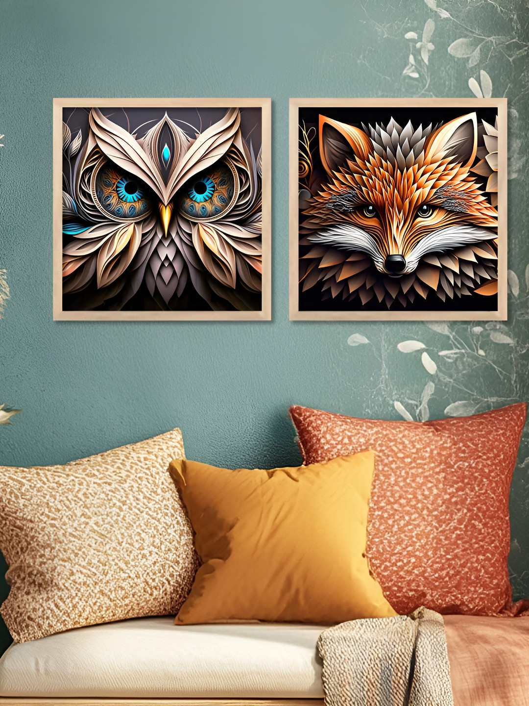 Kotart Brown & Blue 2 Pieces Animals Wooden Wall Arts