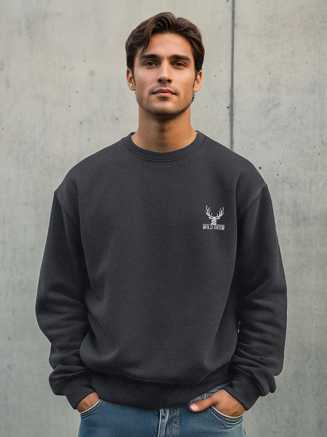 Trendyol Men Brand Logo Embroidered Round Neck Long Sleeves Pullover Sweatshirt