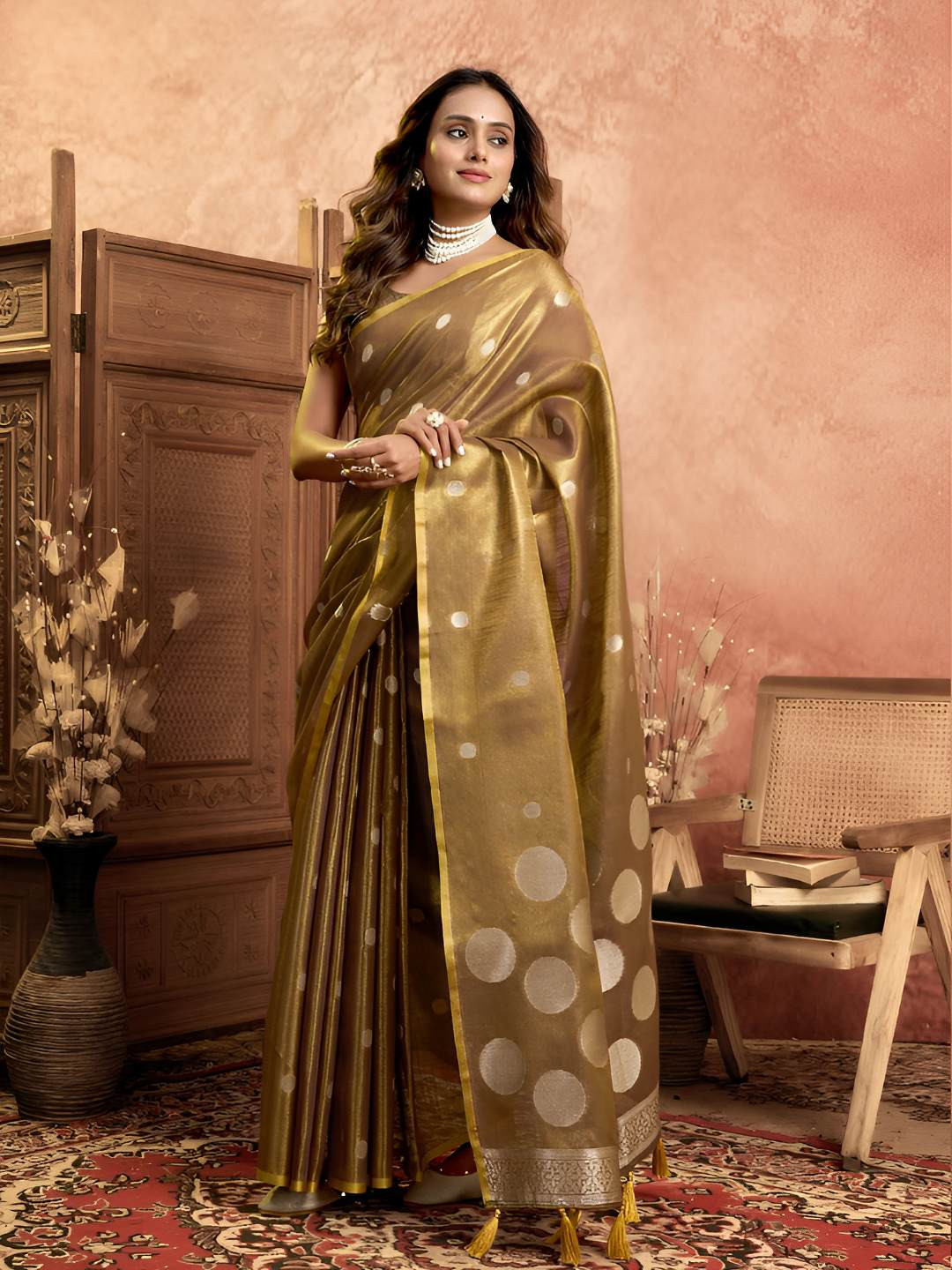 VASTRA-THE FACTORY STORE Polka Dot Woven Design Tissue Saree