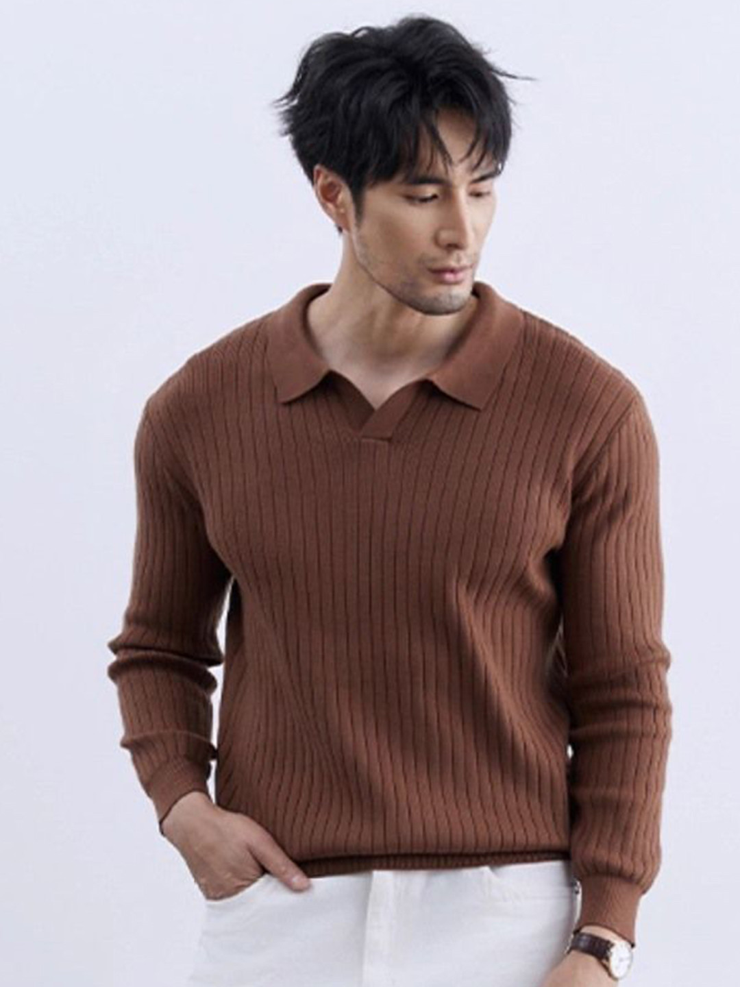 StyleCast Men Ribbed Polo Collar T-shirt
