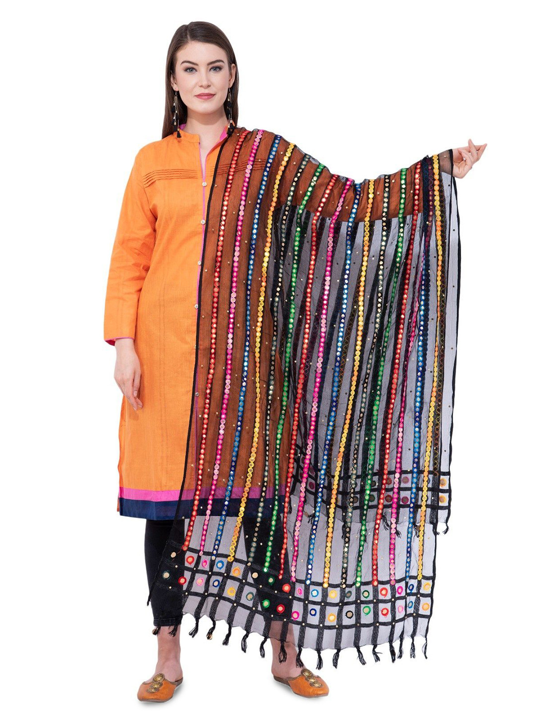 A R SILK DUPATTA HUB Striped Organza Dupatta With Thread Work