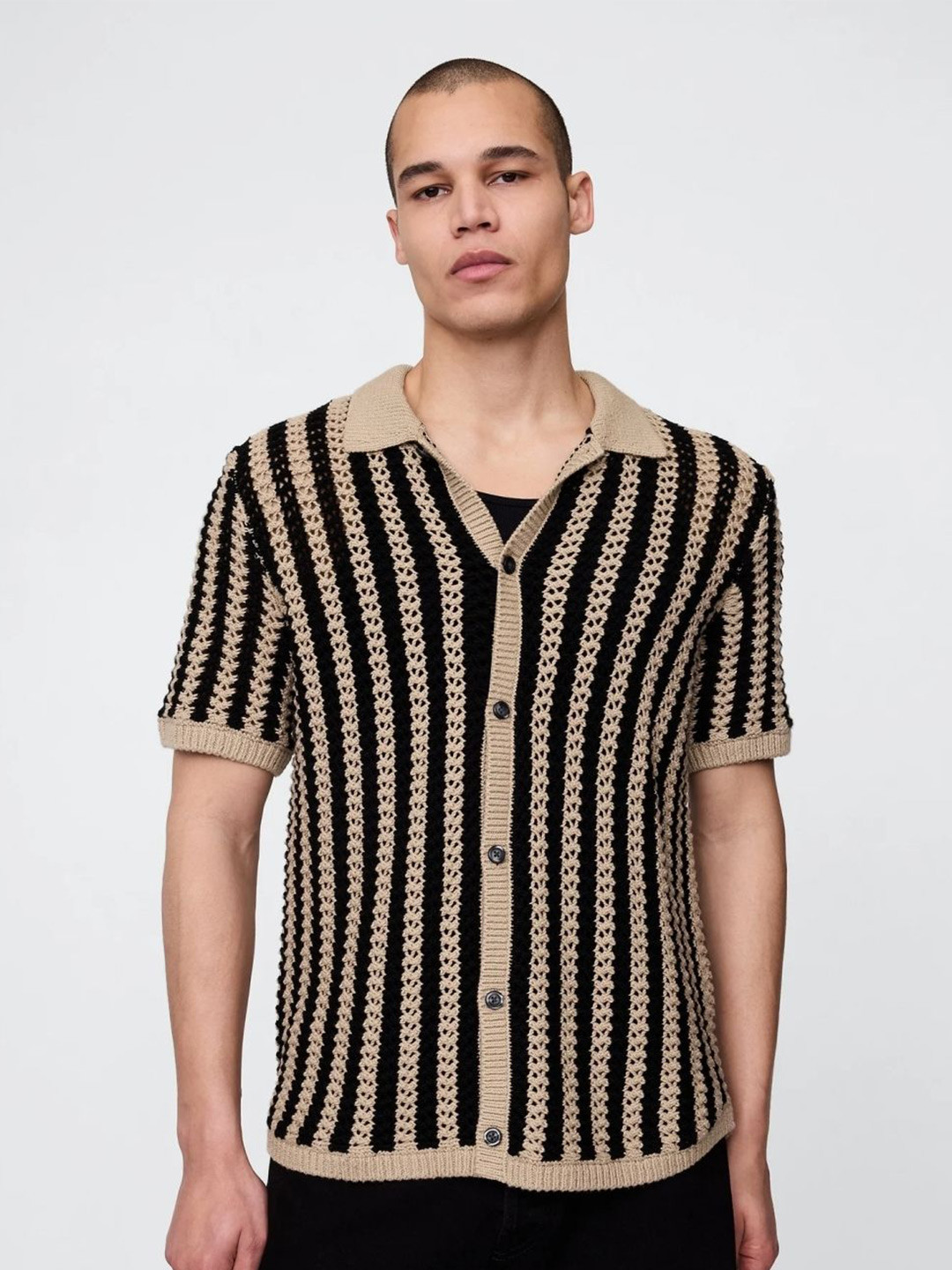 GAP Regular Fit Striped Spread Collar Pure Cotton Crochet Shirt