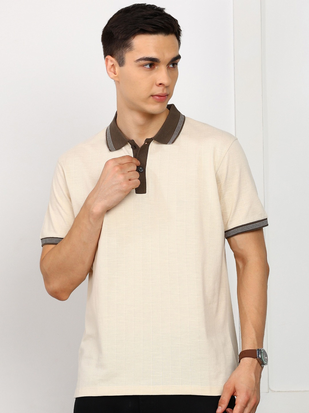 Alan Jones Self Design Polo Collar Regular Fit T-shirt