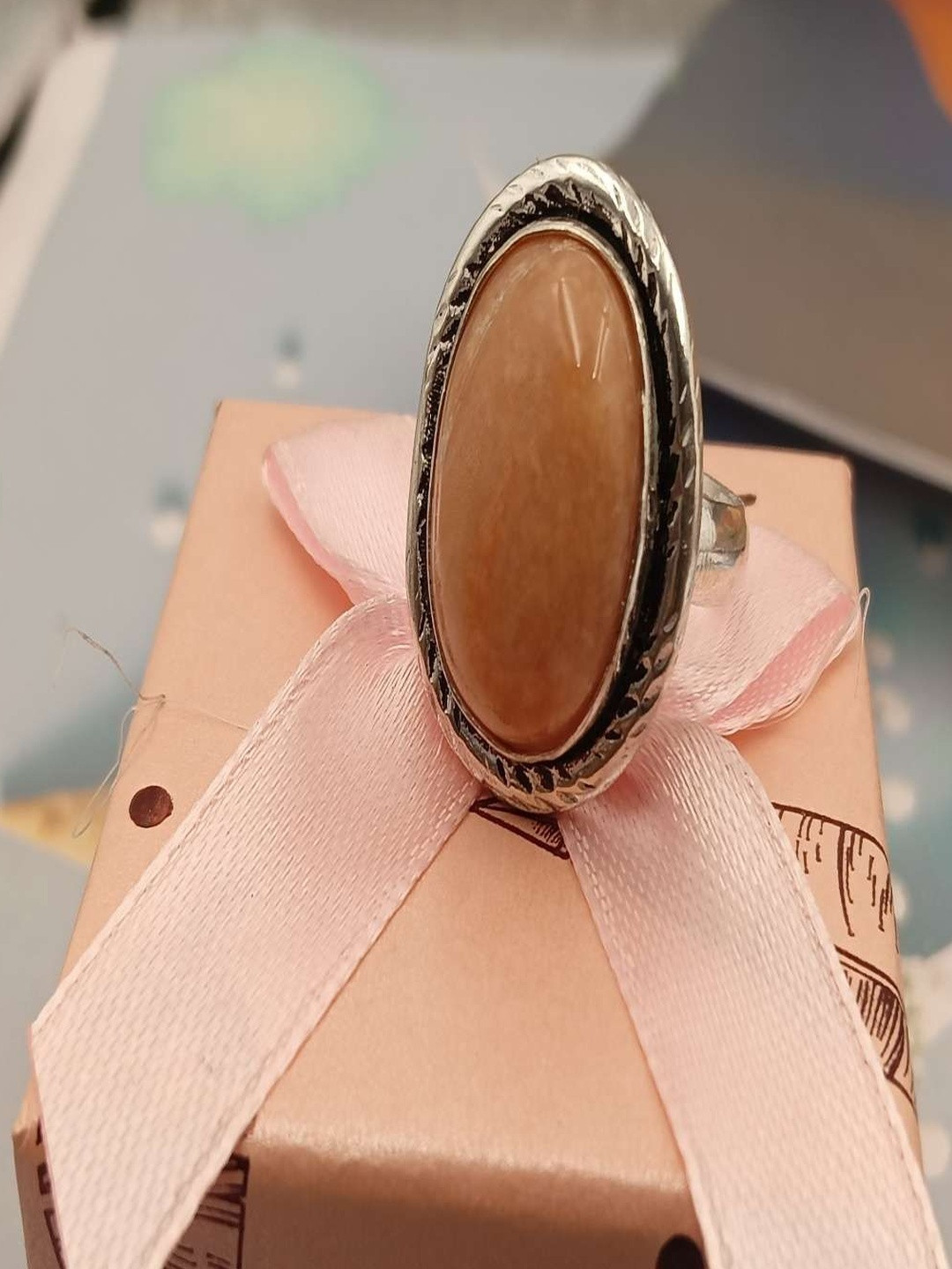 Shrim jewels German Silver Amazonite Studded Adjustable Oxidised Finger Ring