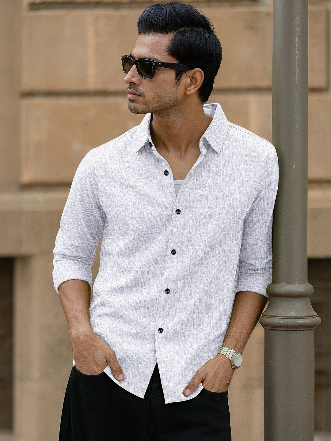 VORTEX Original Slim Fit Textured Long Sleeves Casual Shirt