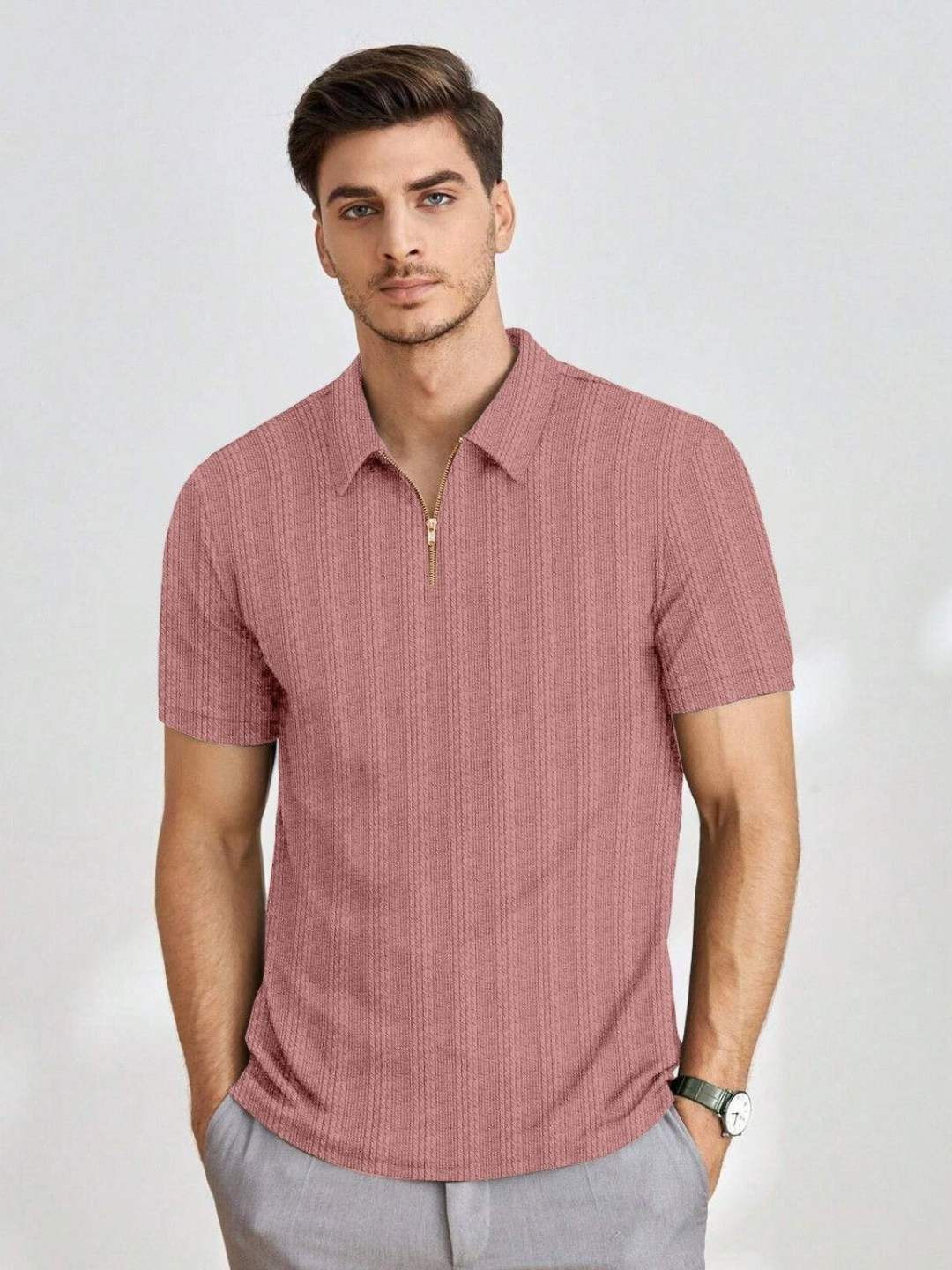 satyam fashion Self Design Polo Collar T-shirt