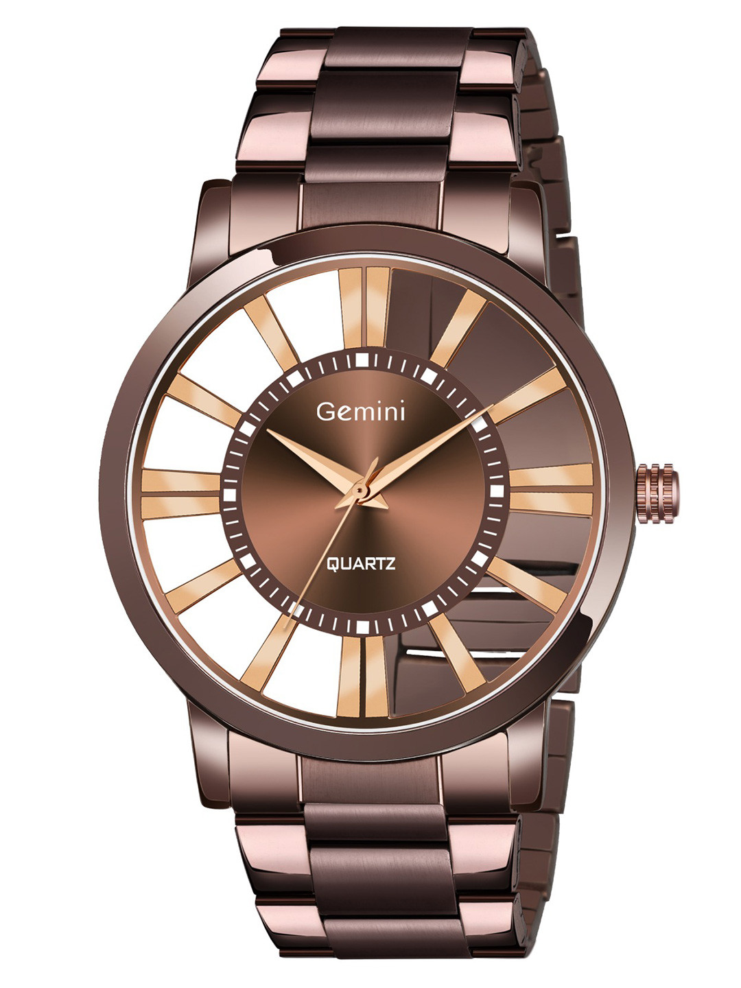 GEMINI Women Dial & Stainless Steel Straps Analogue Watch JMD LADIES HOLLOW BRWN