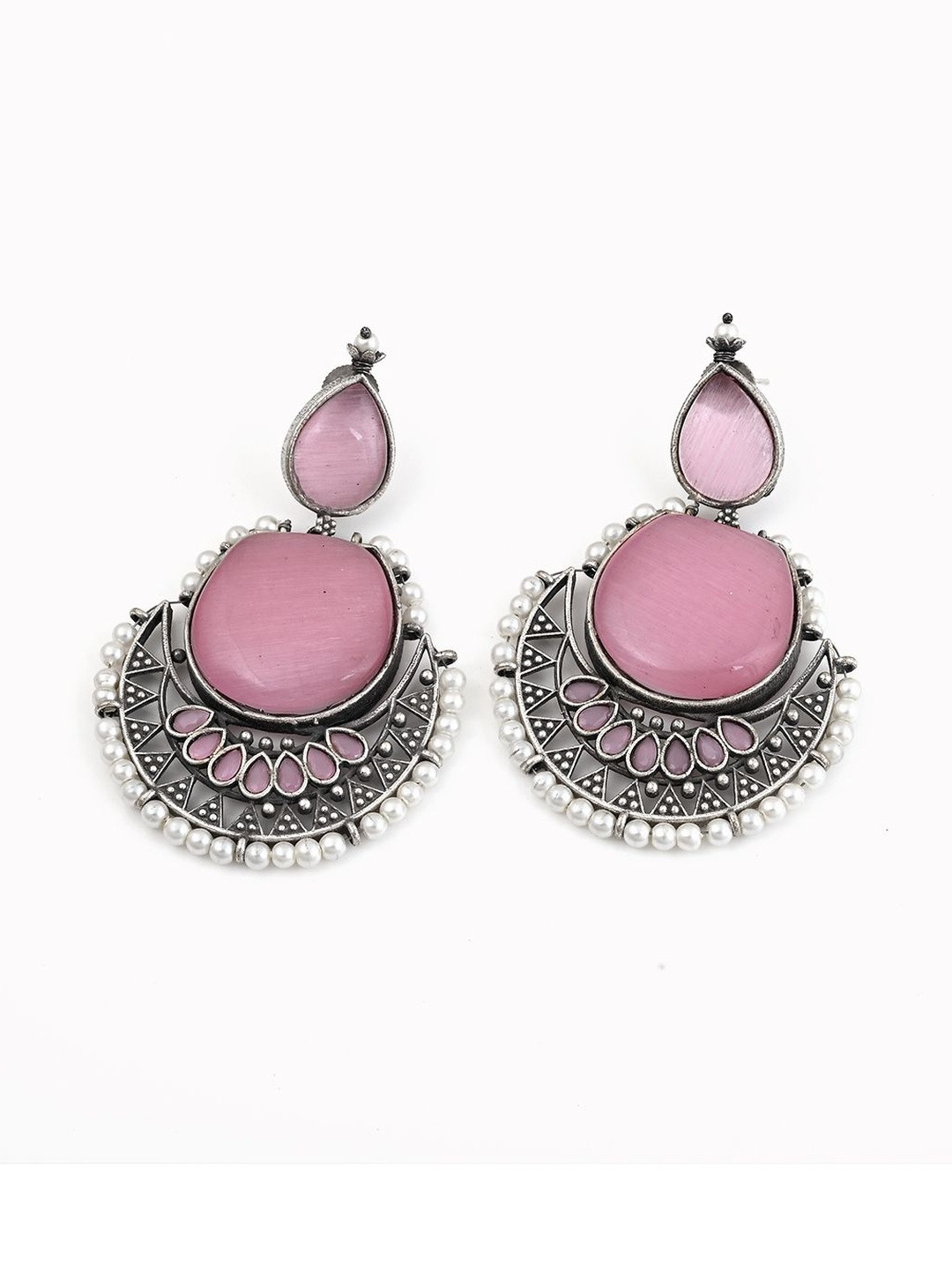 BELLORRE Women Pink and Silver-toned Drop Earrings