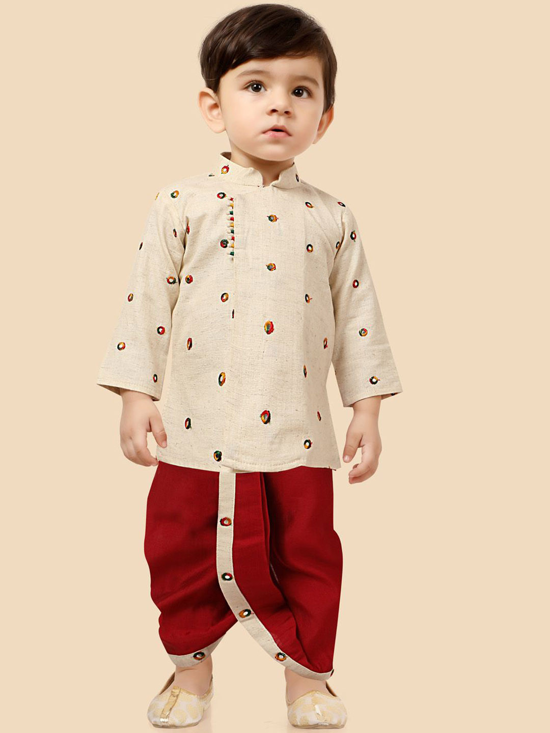 Ethniks Neu-Ron Boys Geometric Embroidered Linen Kurta with Dhoti Pants
