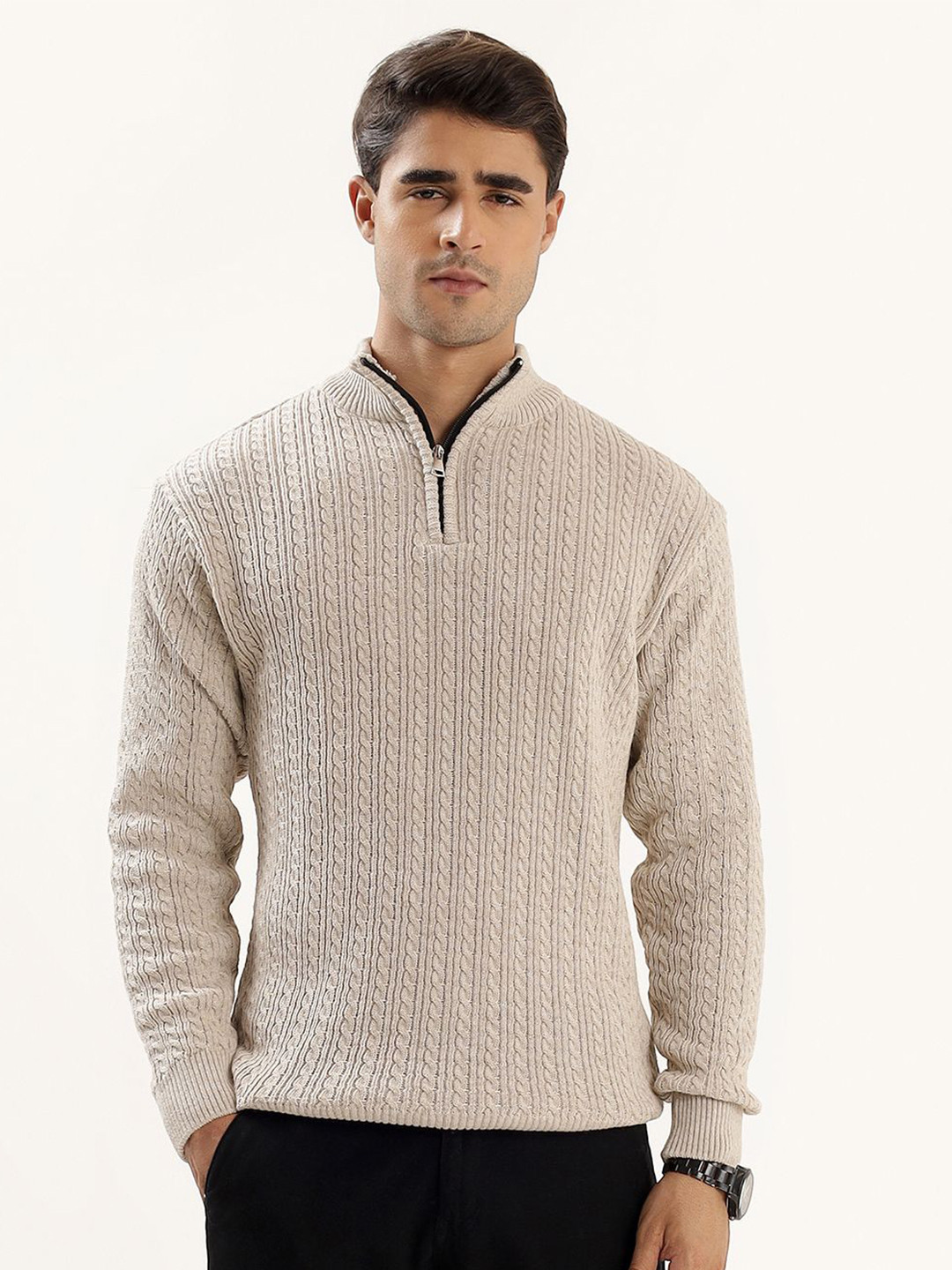 THE BEETEL HOUSE Men Ribbed winter wear Half Ziper Pullover sweater