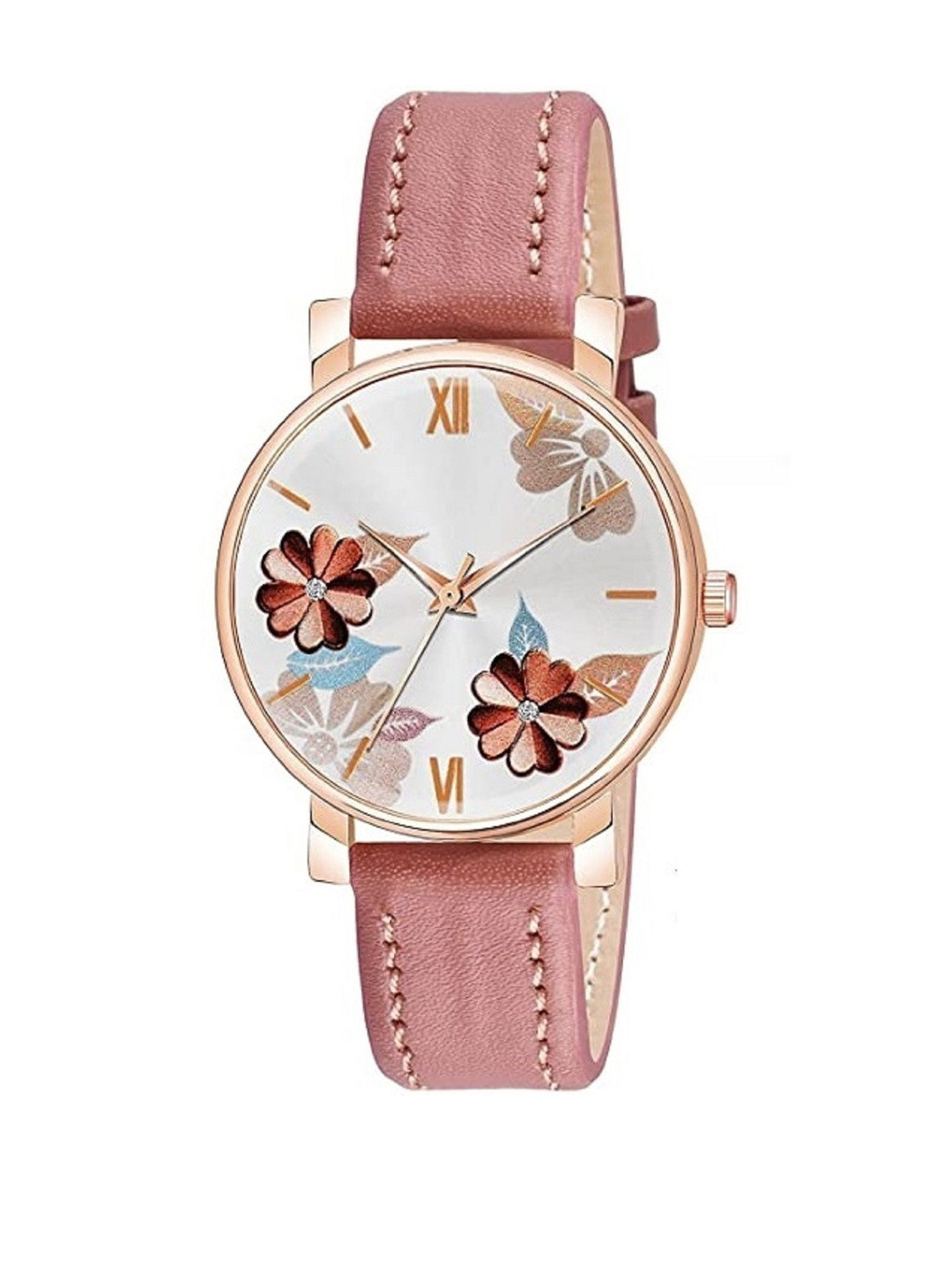 LAKSH Pink Leather Straps Analogue Watch