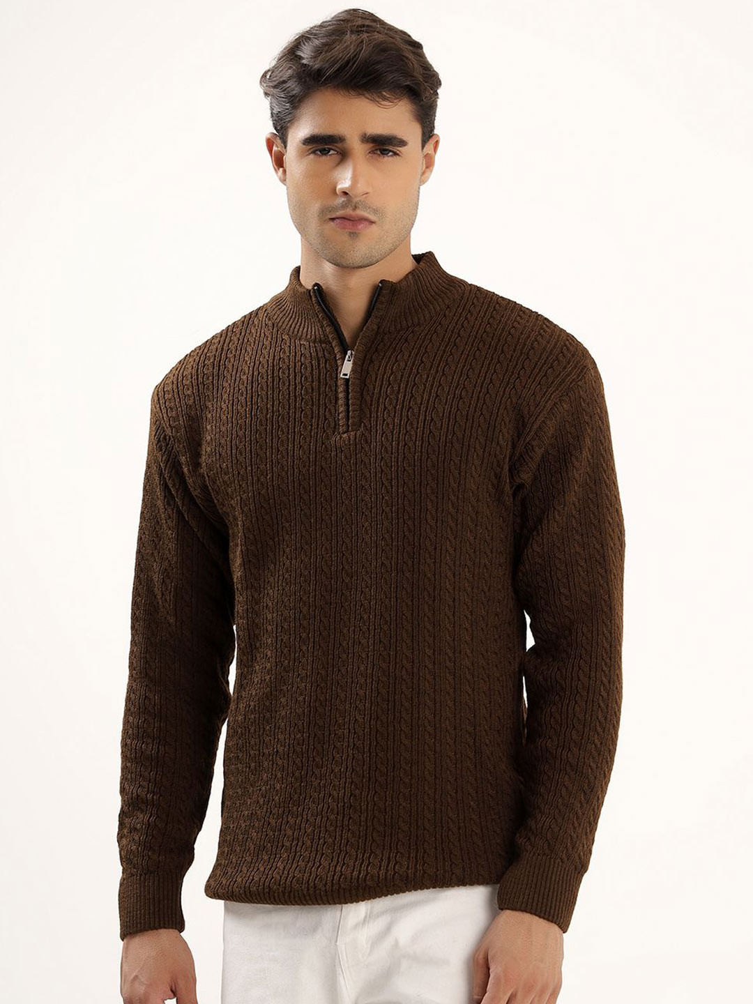 THE BEETEL HOUSE Men Cable Knit Striped Pullover Sweater
