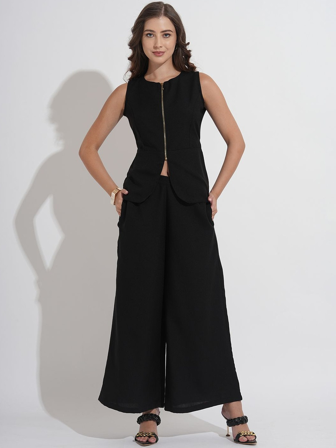 Murcia Women Black Cotton Waistcoat With Trouser Cordset