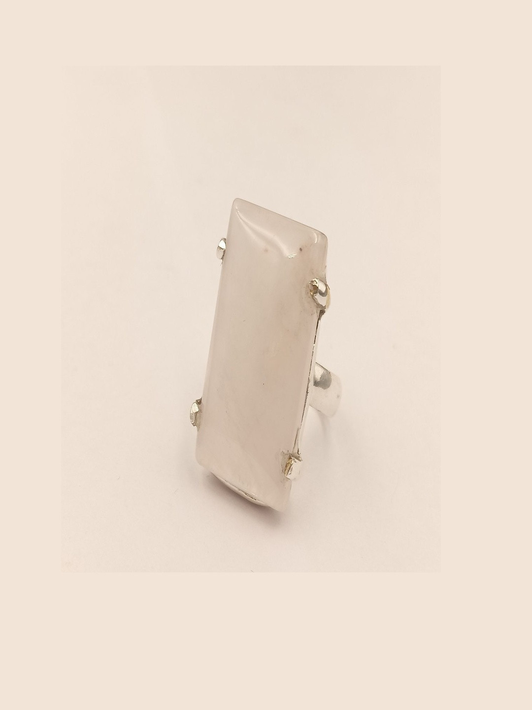 Shrim jewels German Silver Rose Quartz Studded Rectangular Shaped Finger Ring