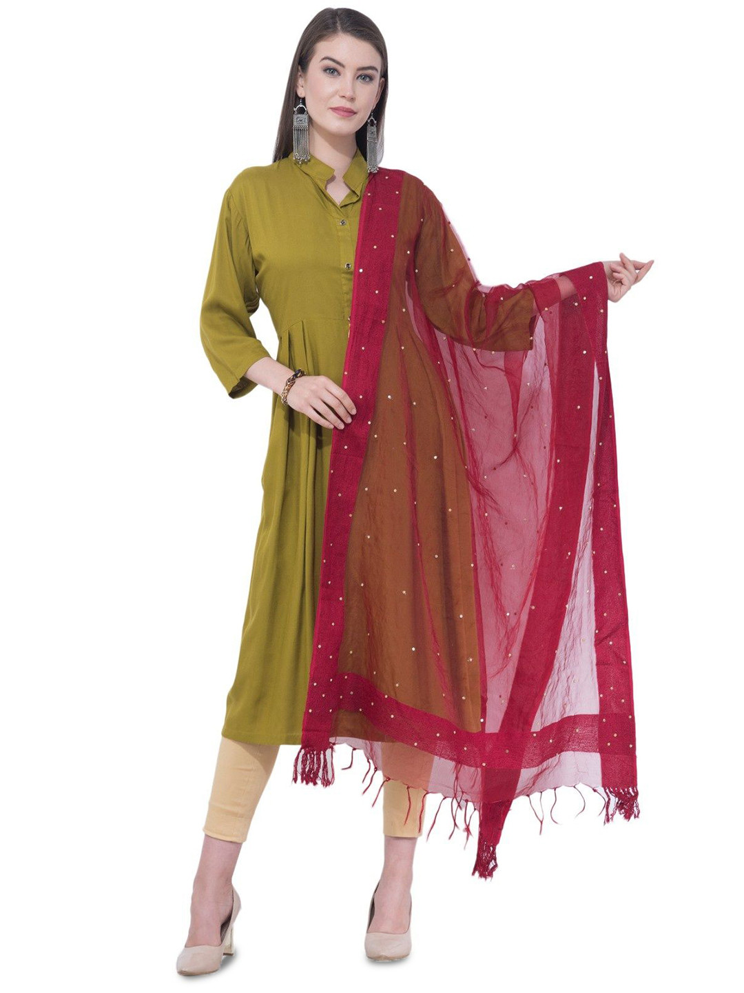 A R SILK DUPATTA HUB Floral Embroidered Beads And Stones Organza Dupatta