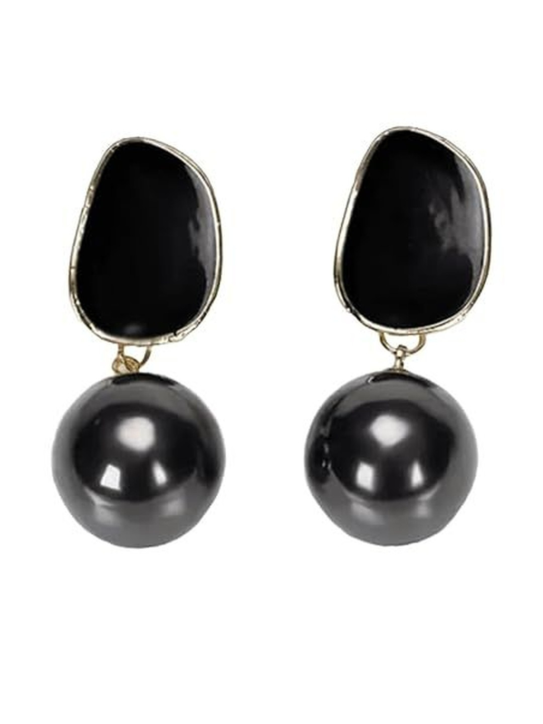 Inara Robes Women Black Korean Circle of Life Black Pearl Drop Earrings