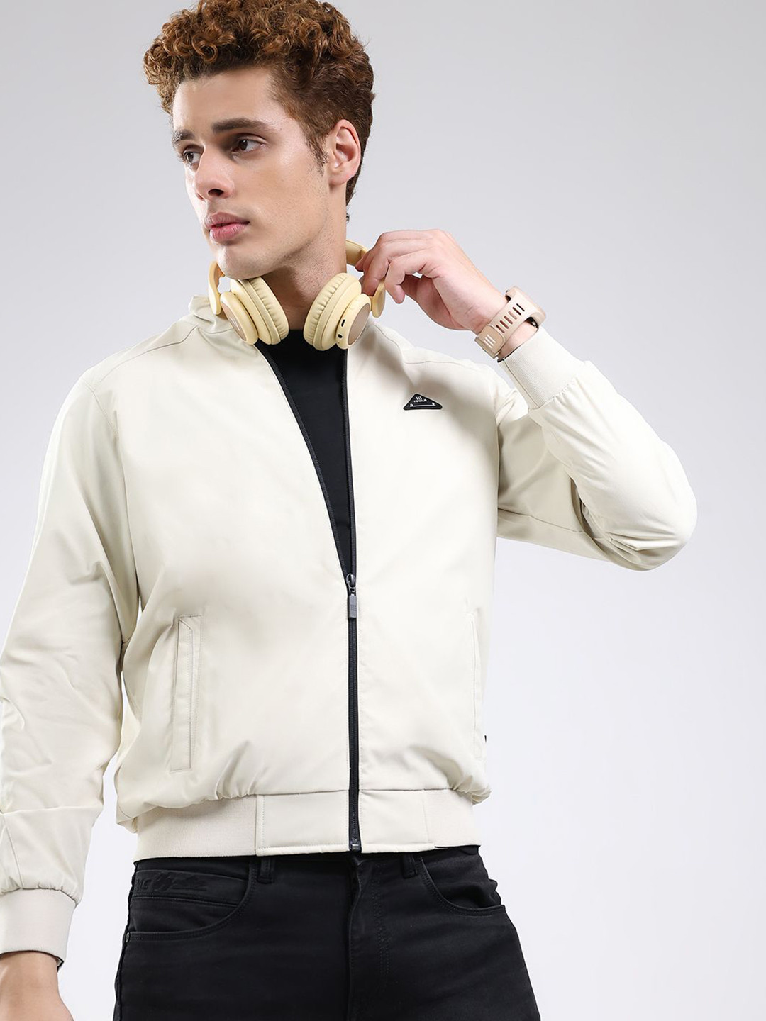 rock.it Men Mock Collar Solid Bomber Jacket