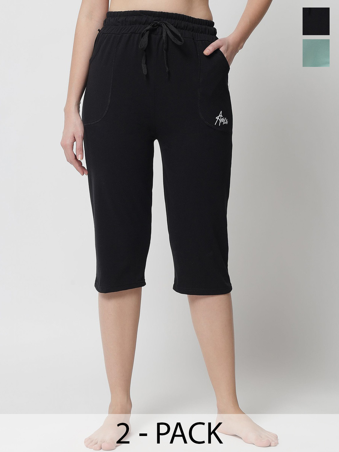 TRENDY WORLD Women Pack of 2 Pure Cotton High Rise Capris