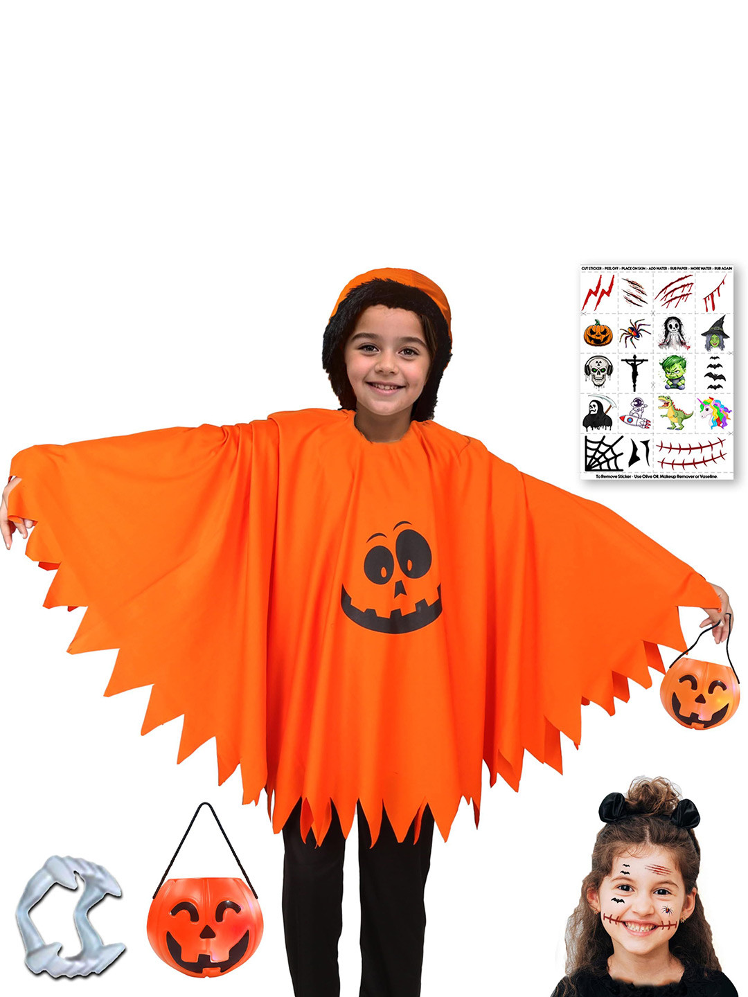 Sarvda Kids Pumpkin Print Hooded Costume Party A-Line Dress