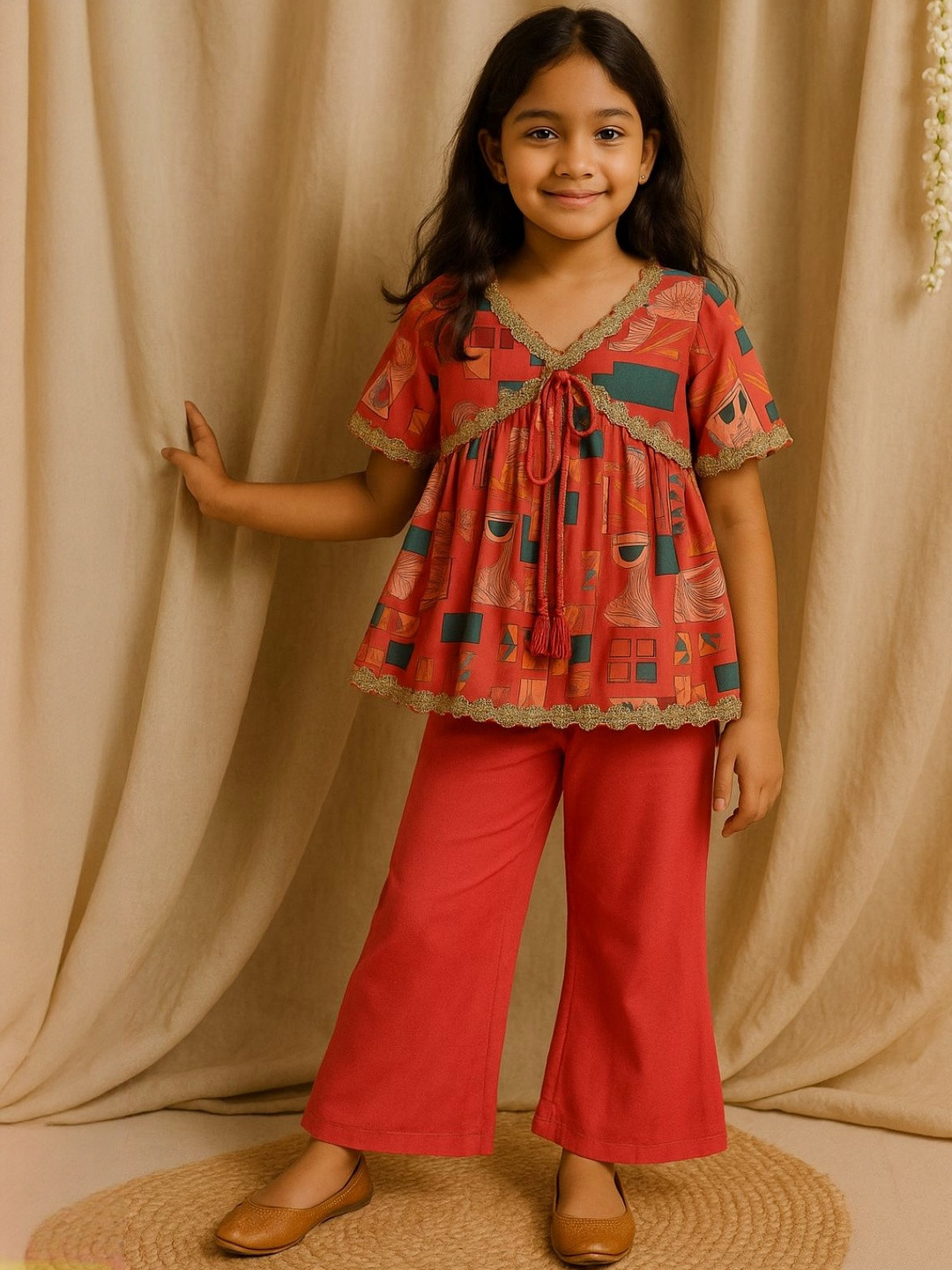 TALES & STORIES Girls's Pink Top and Palazzo.Kurta set
