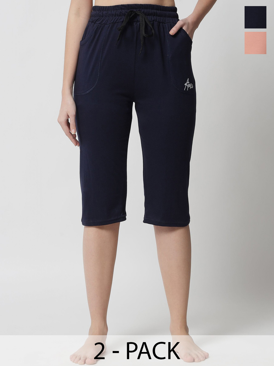 FIT N FAME Pack Of 2 Women Cotton id-Rise Capris