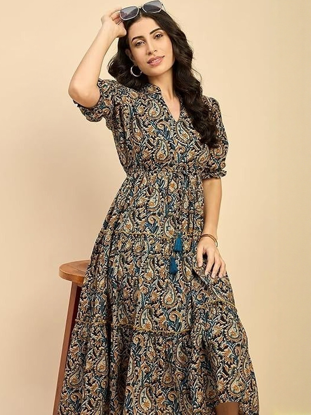 FASHION SWAG Women Printed Fit and Flare Midi Dress