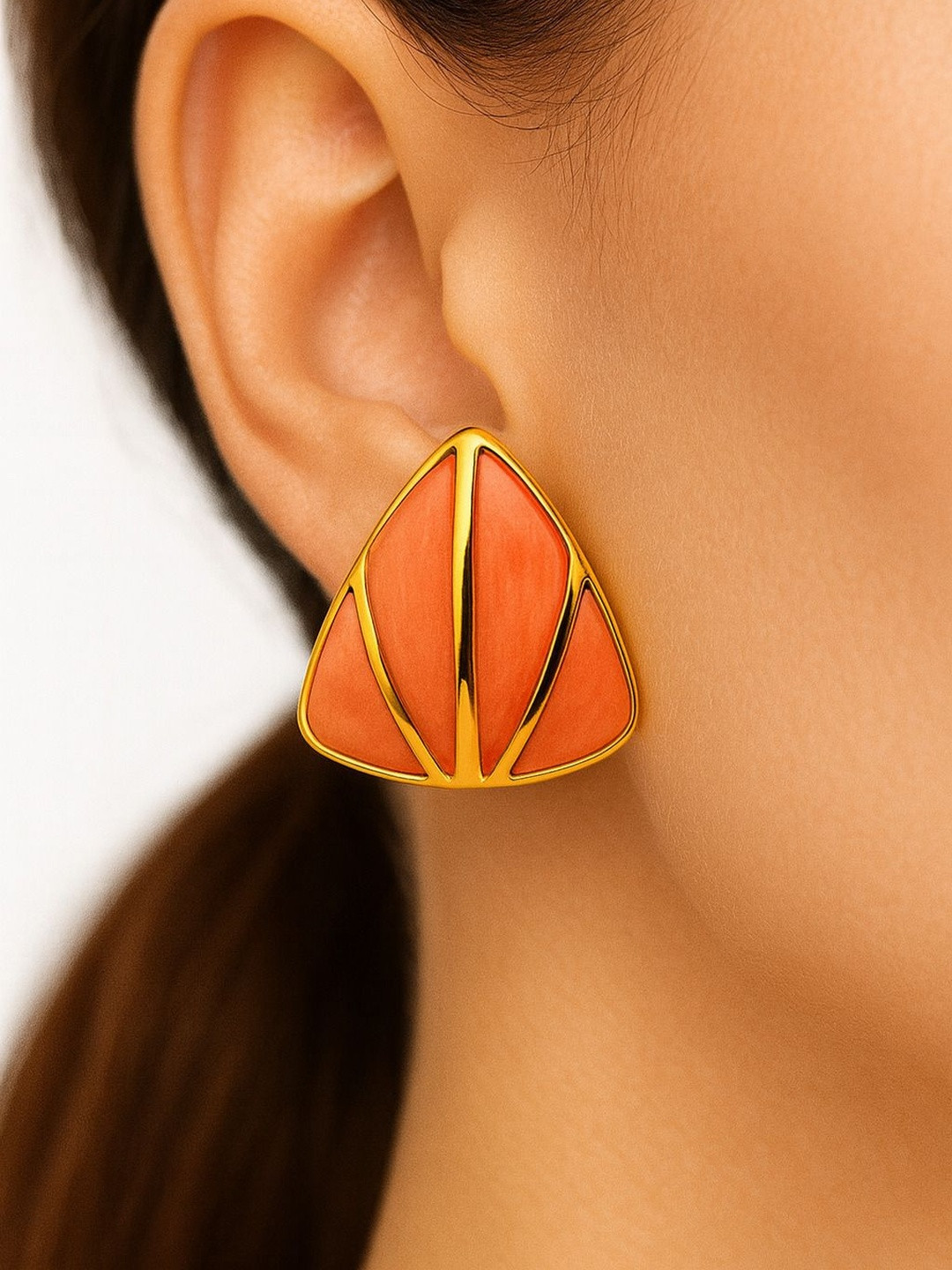 ISHTAARA Women Stainless Steel Gold Plated Triangle Earrings