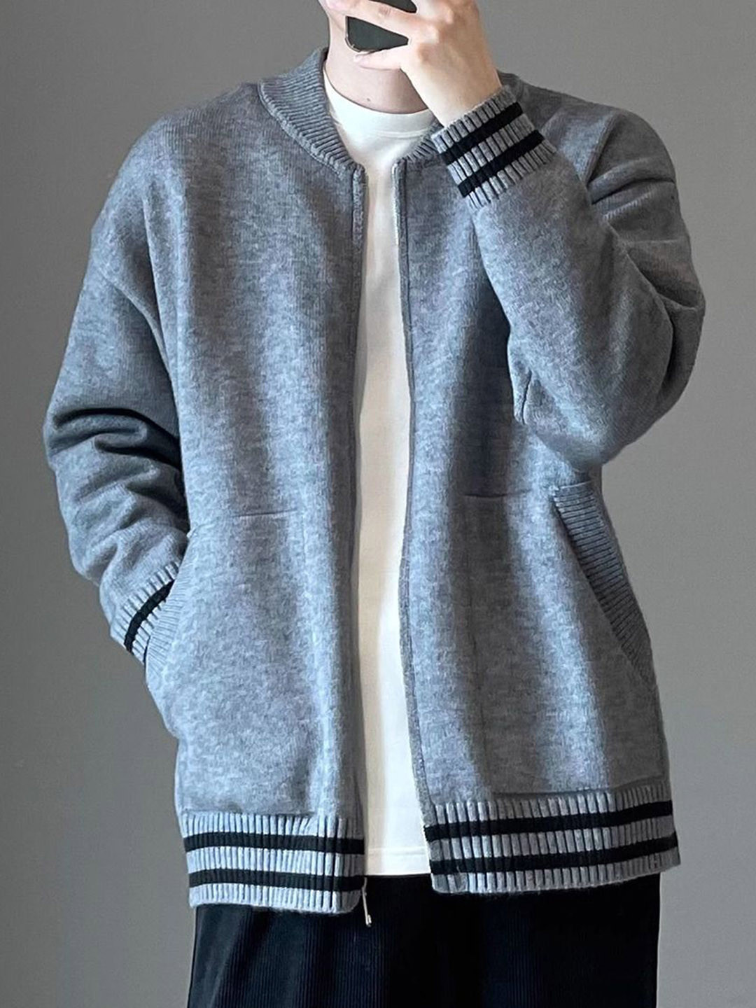 StyleCast Men Mandarin Collar Cape Jacket with Patchwork