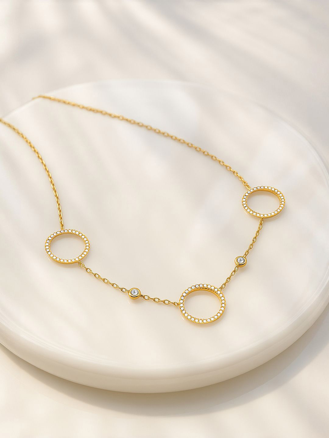 Rubans 18K Gold-Plated Stainless Steel Tarnish-Free Waterproof Zirconia Circle Necklace