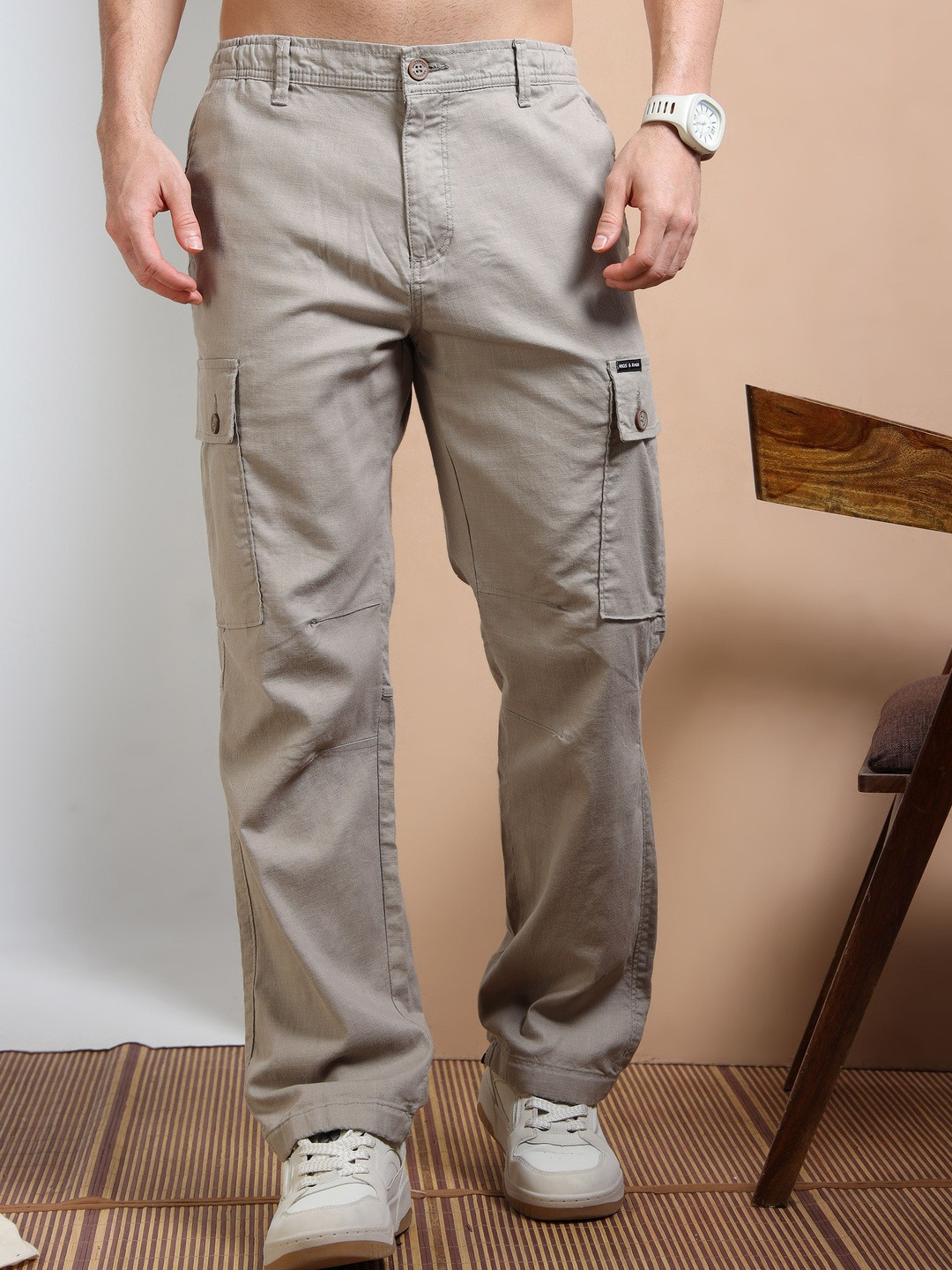 RIGS AND RAGS Asthetic Men Smart Loose Fit Cargos Trousers