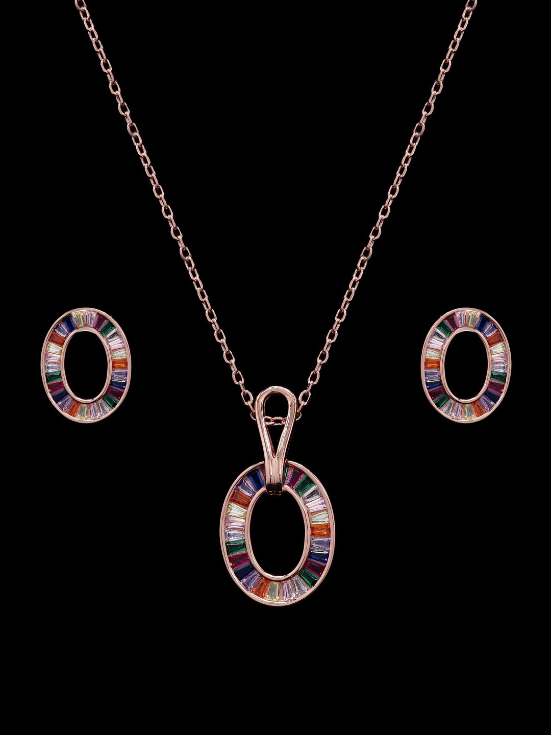 Twenty One Jewels Women Rose Gold Finish Oval Rainbow Jewellery Set