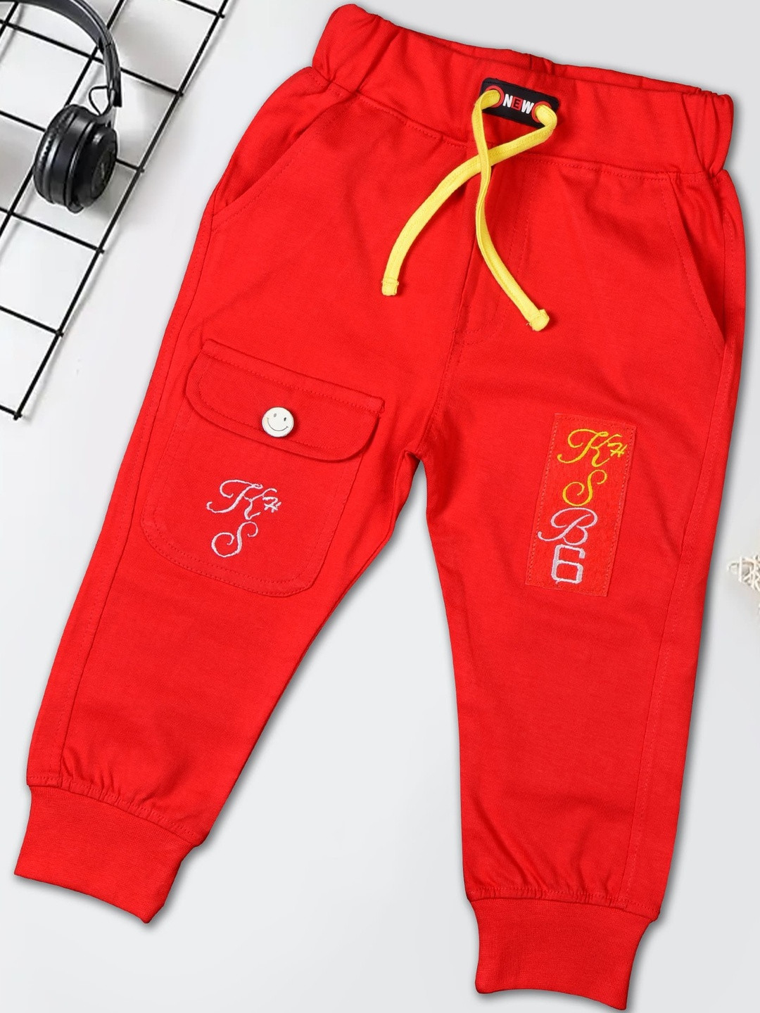 WORTON FASHION Boys Red Cotton  Track Pants