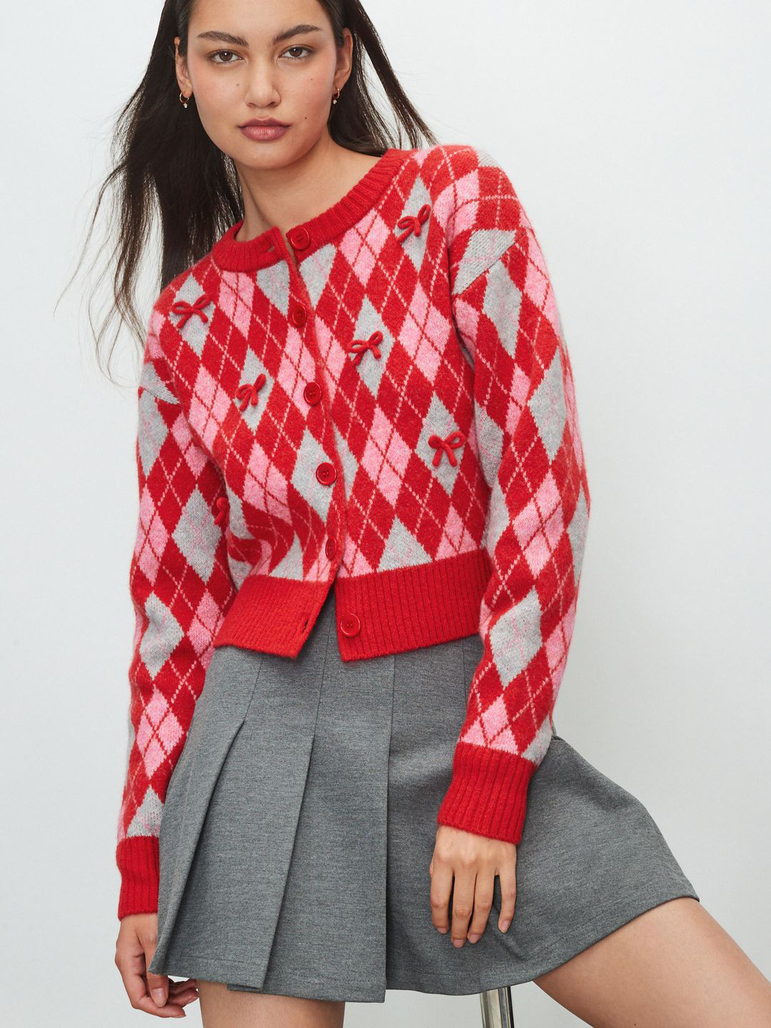 NEXT Women Argyle Self Design Cardigan