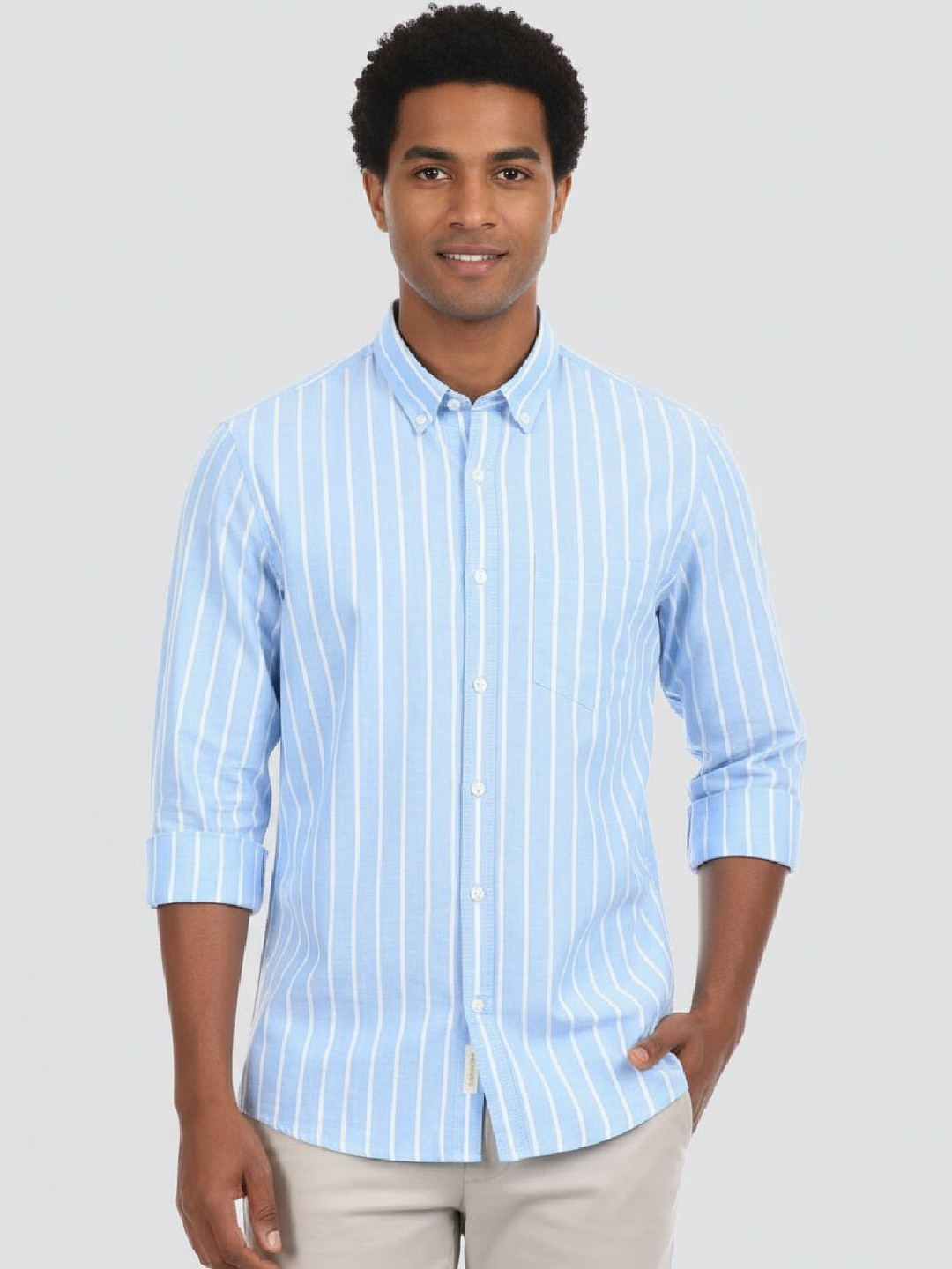 Eleni Trendz New Striped Button Down Collar Cotton Casual Shirt