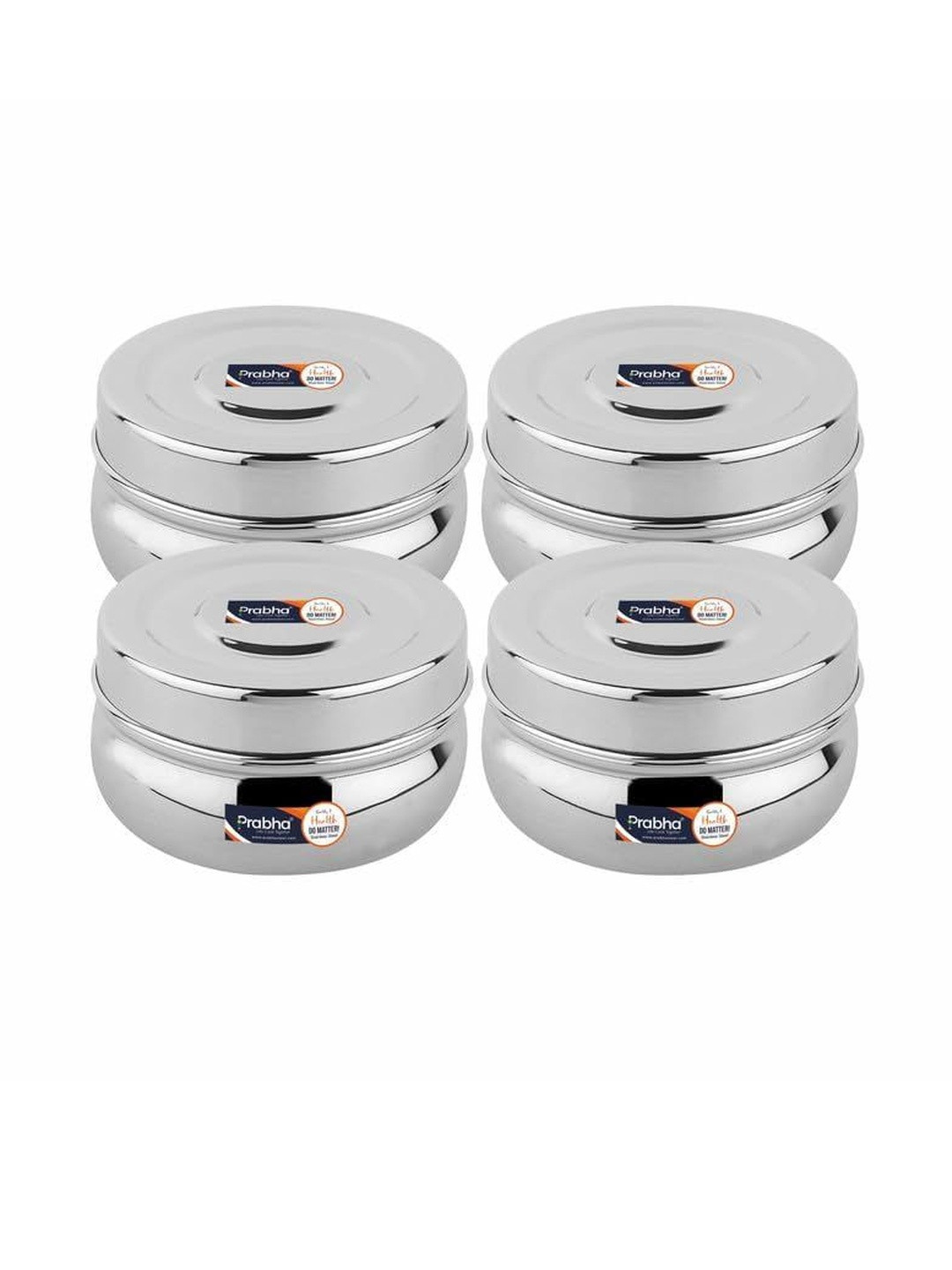 Prabha Silver-Toned Pack Of 4 Stainless Steel Lunch Box Set - Each 350ML