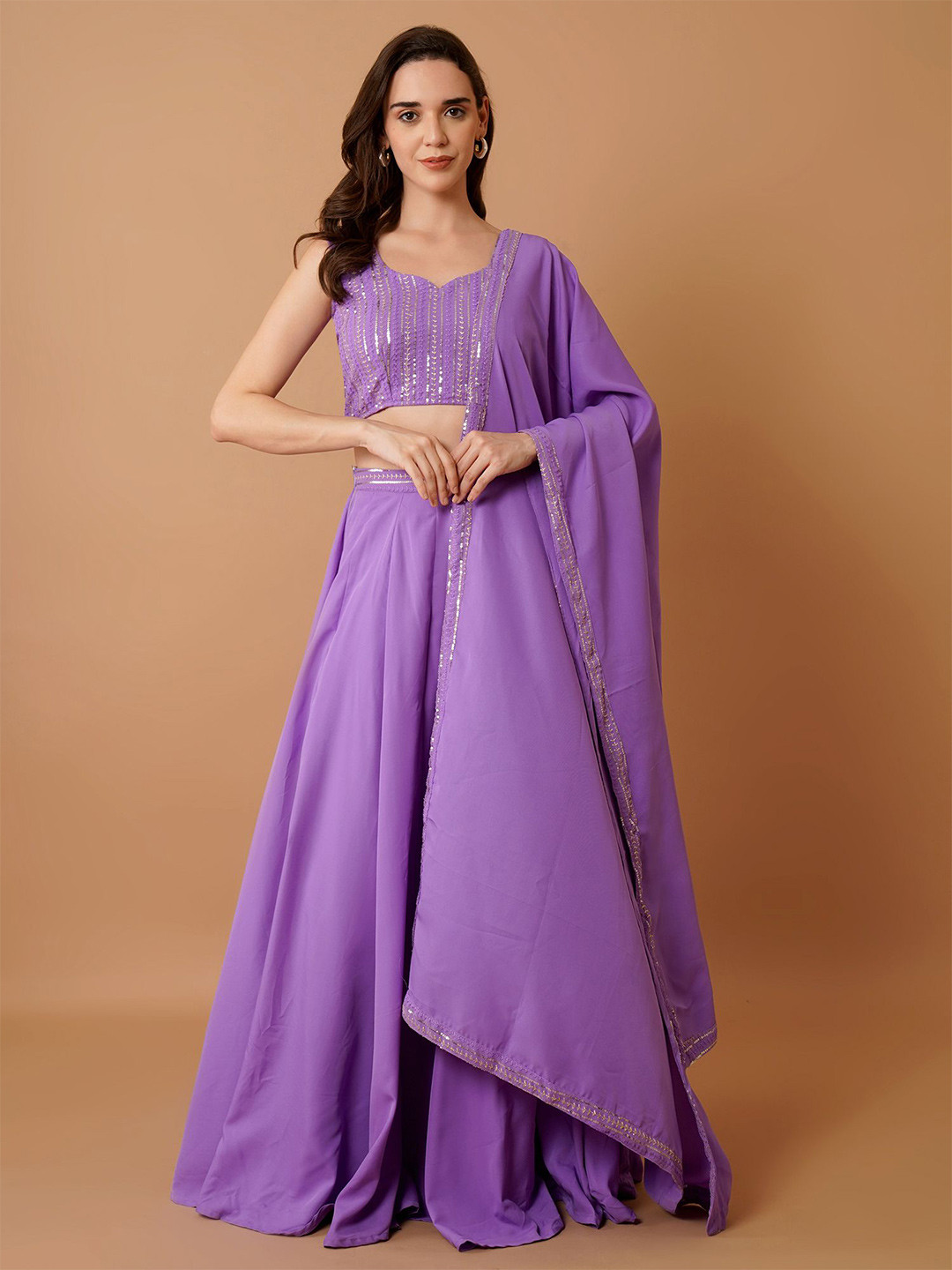 Magnetism Embroidered Sequinned Ready To Wear Lehenga & Blouse With Dupatta