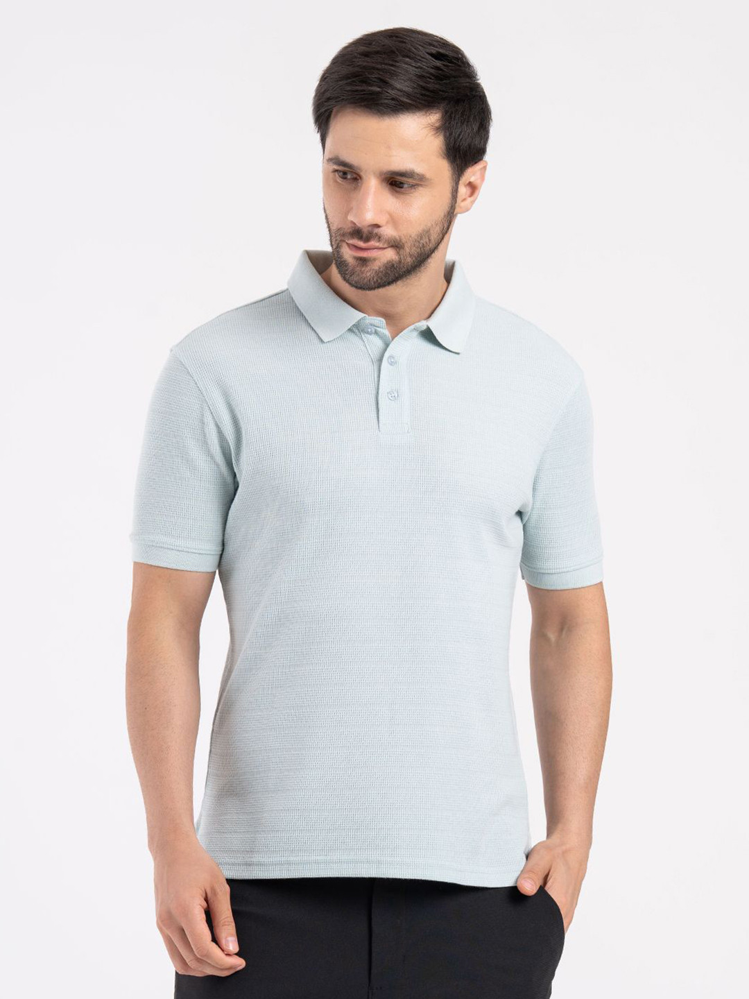 Red Tape Men Structured Self Design Polo Collar T-shirt