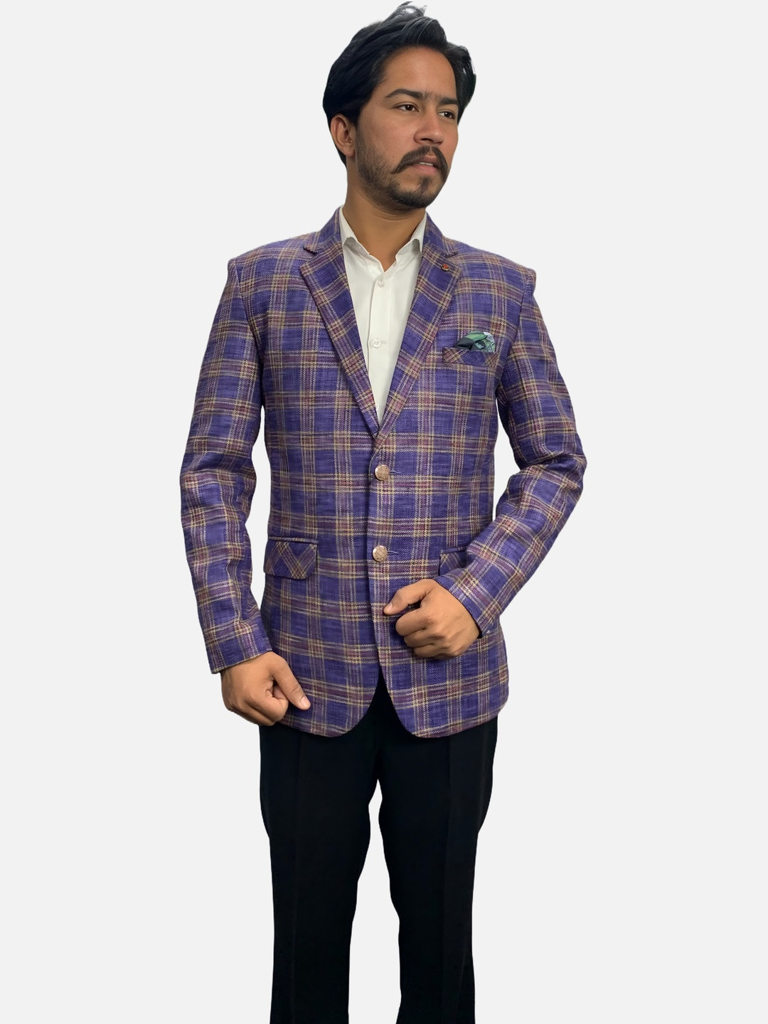 GARGIAN Master Cut Men Purple Checked Single Breasted Blazer