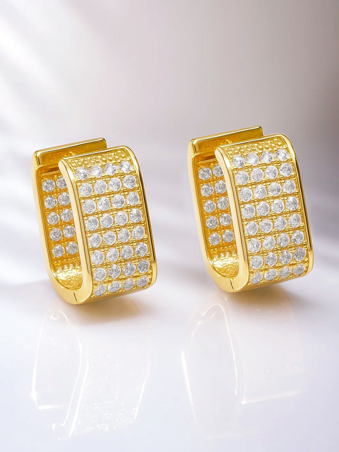 Rubans 18K Gold Plated Brass Wide Statement Hoop Earrings with Cubic Zirconia Detailing
