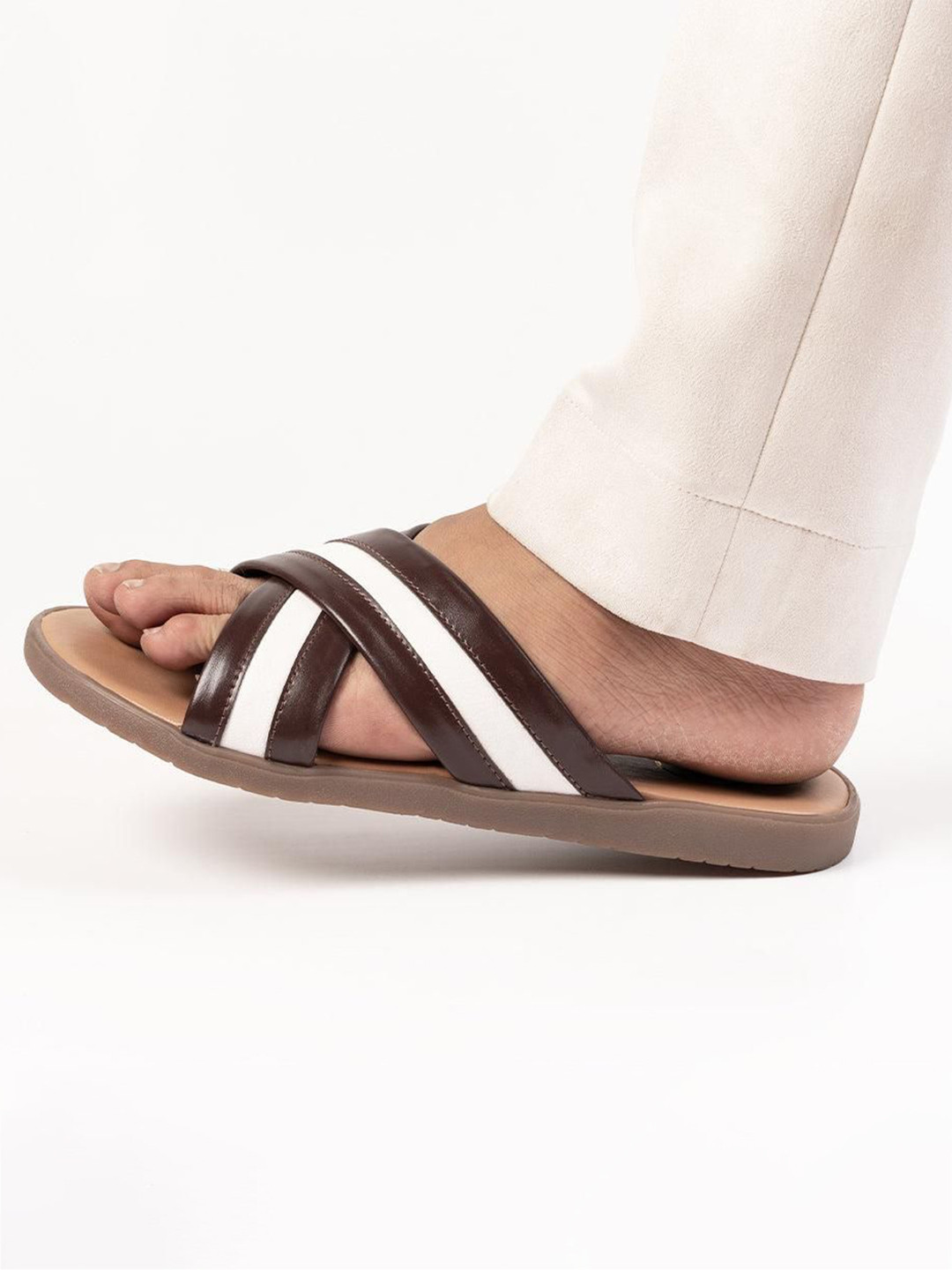 MONKSTORY Men Leather Cross-Strap Comfort Sandals