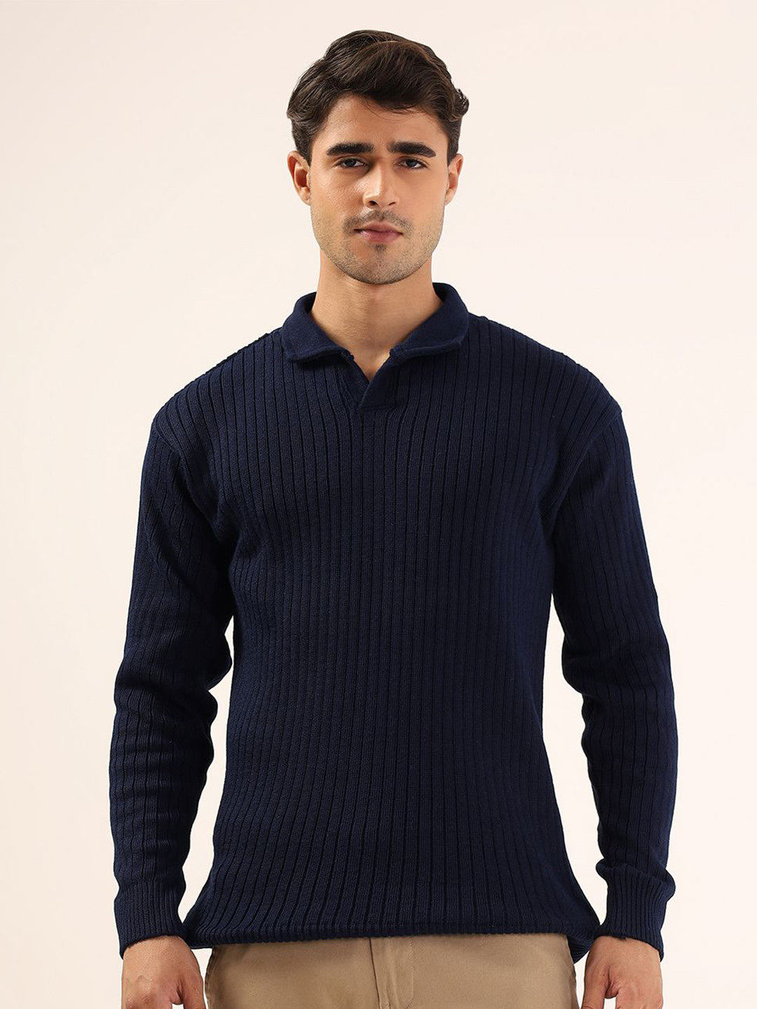 THE BEETEL HOUSE Men Solid Shirt Style Ribbed Pullover