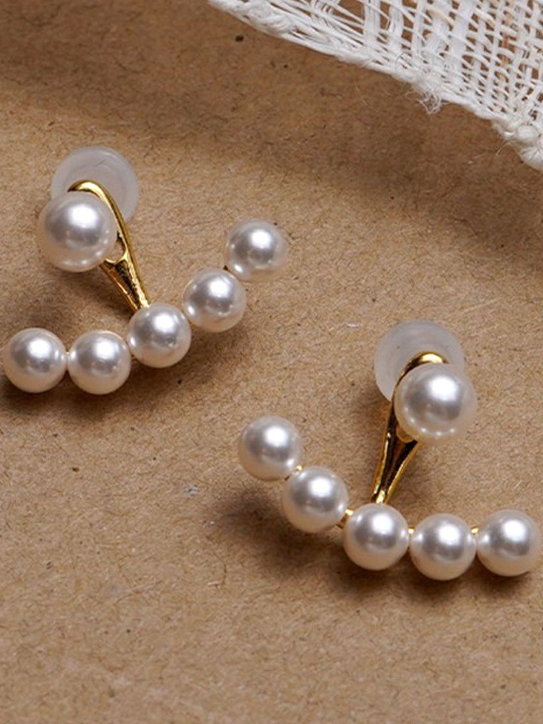 BEYTER Sterling Silver Pearls Studded Spherical Shaped Korean Studs
