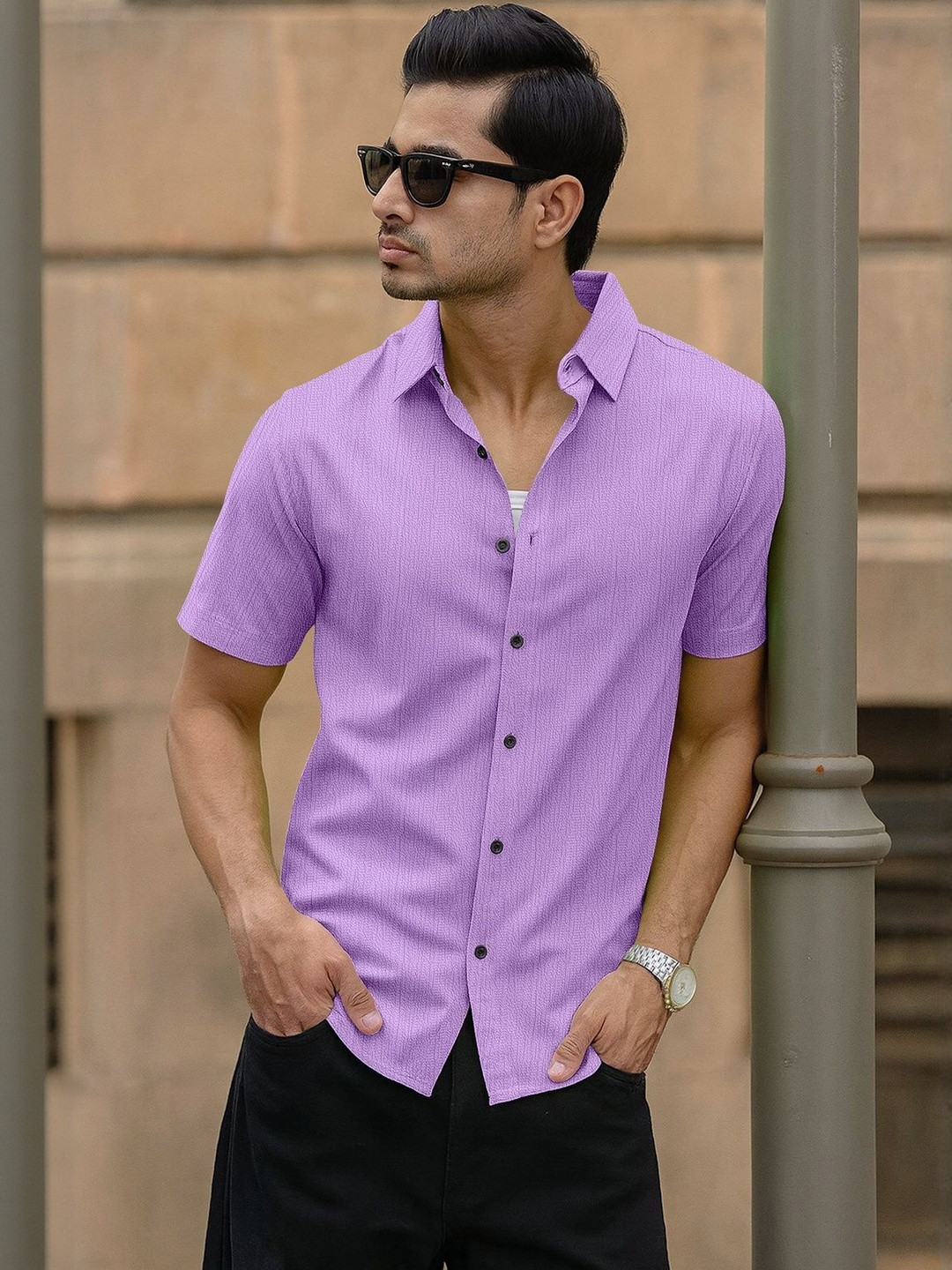 VORTEX Original Slim Fit Textured Short Sleeves Casual Shirt