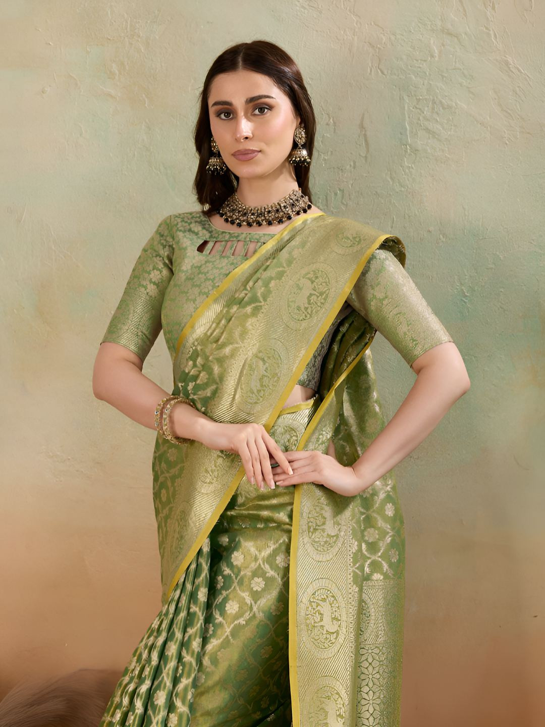 VASTRA-THE FACTORY STORE Ethnic Motifs Woven Design Jaali Tissue Banarasi Saree