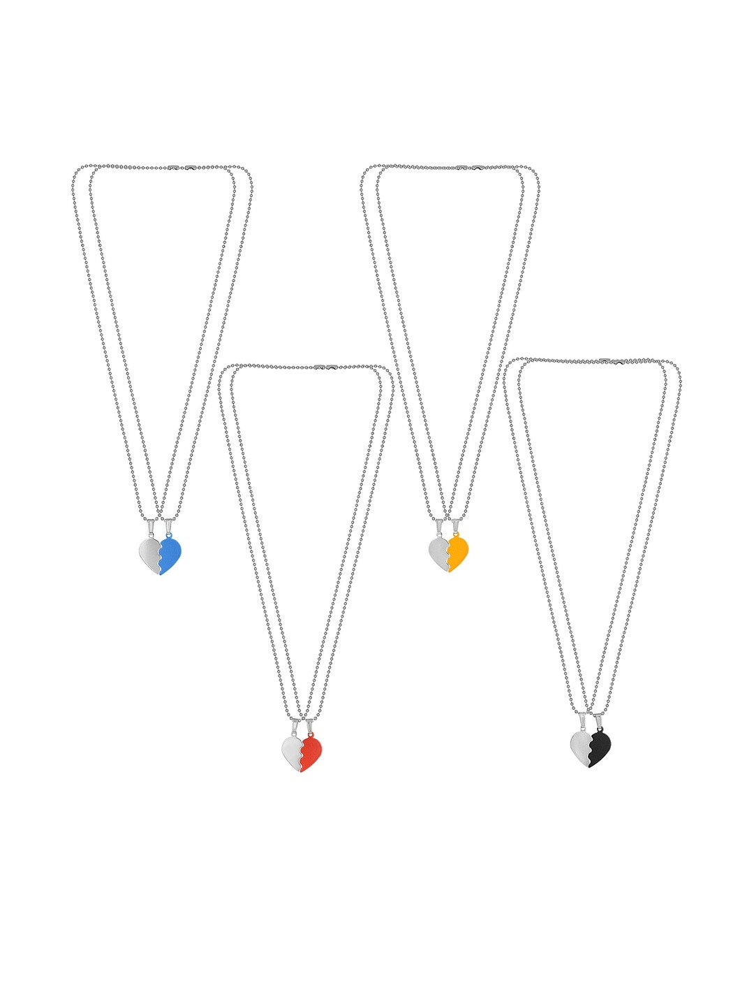 DZINETRENDZ Unisex Set Of 4 Silver-Plated Heart Shaped Pendants with Chains